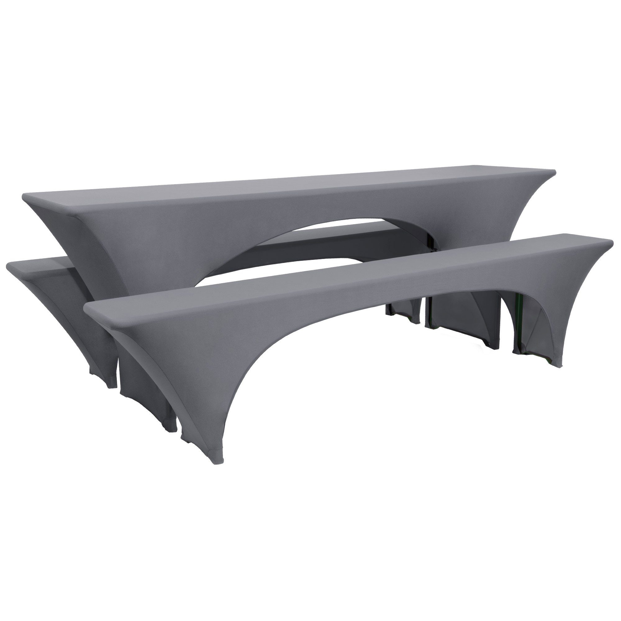 Beautissu Biertischhusse Edles Stretchhussen Set 3tlg. Victoria, 220x50cm, Anthrazit, Elastische Hussen für Bierzeltgarnitur Husse Biertisch + 2 Bierbank