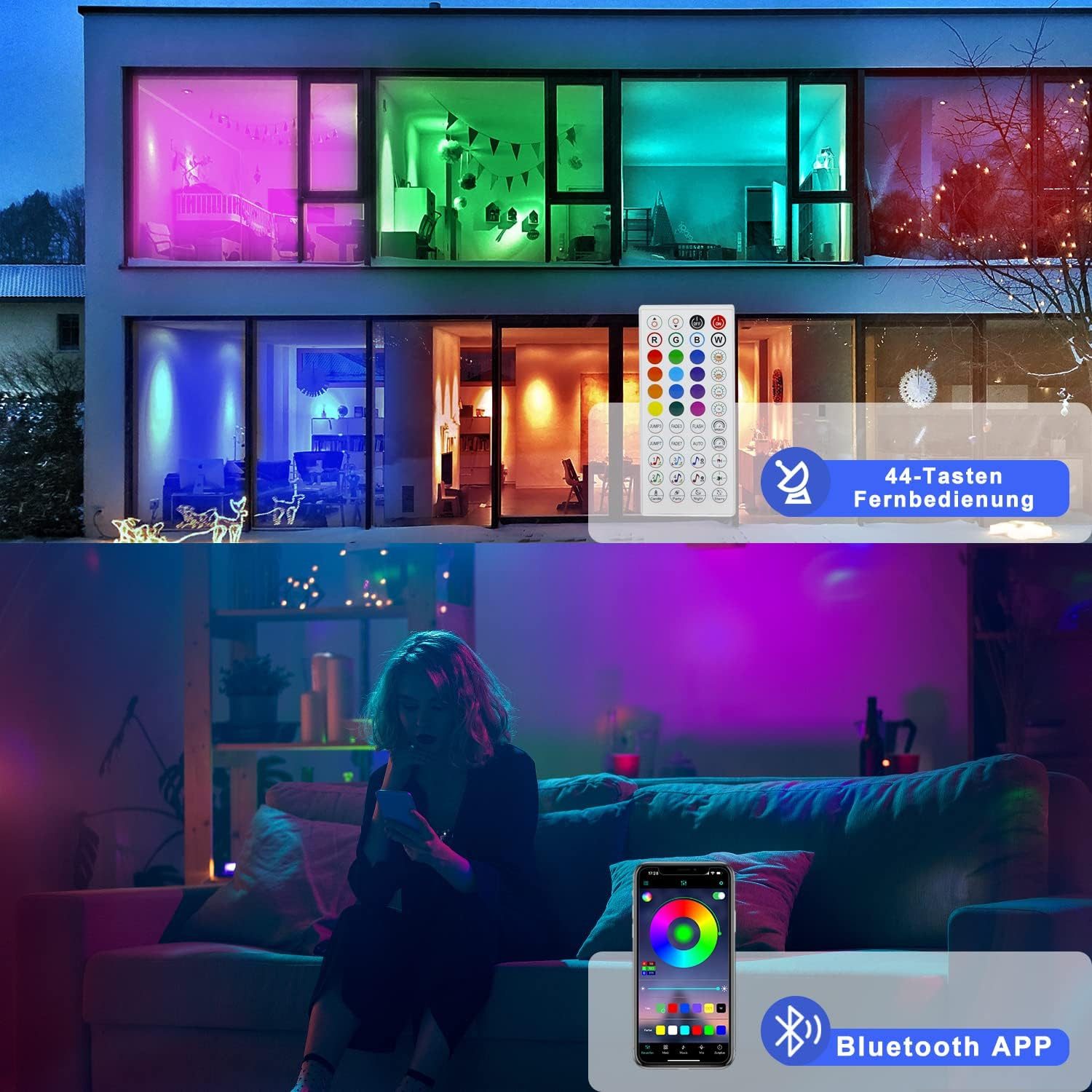 Nettlife LED Stripe Selbstklebend RGB APP-Steuerung 10/20/30m Lichtband Str günstig online kaufen