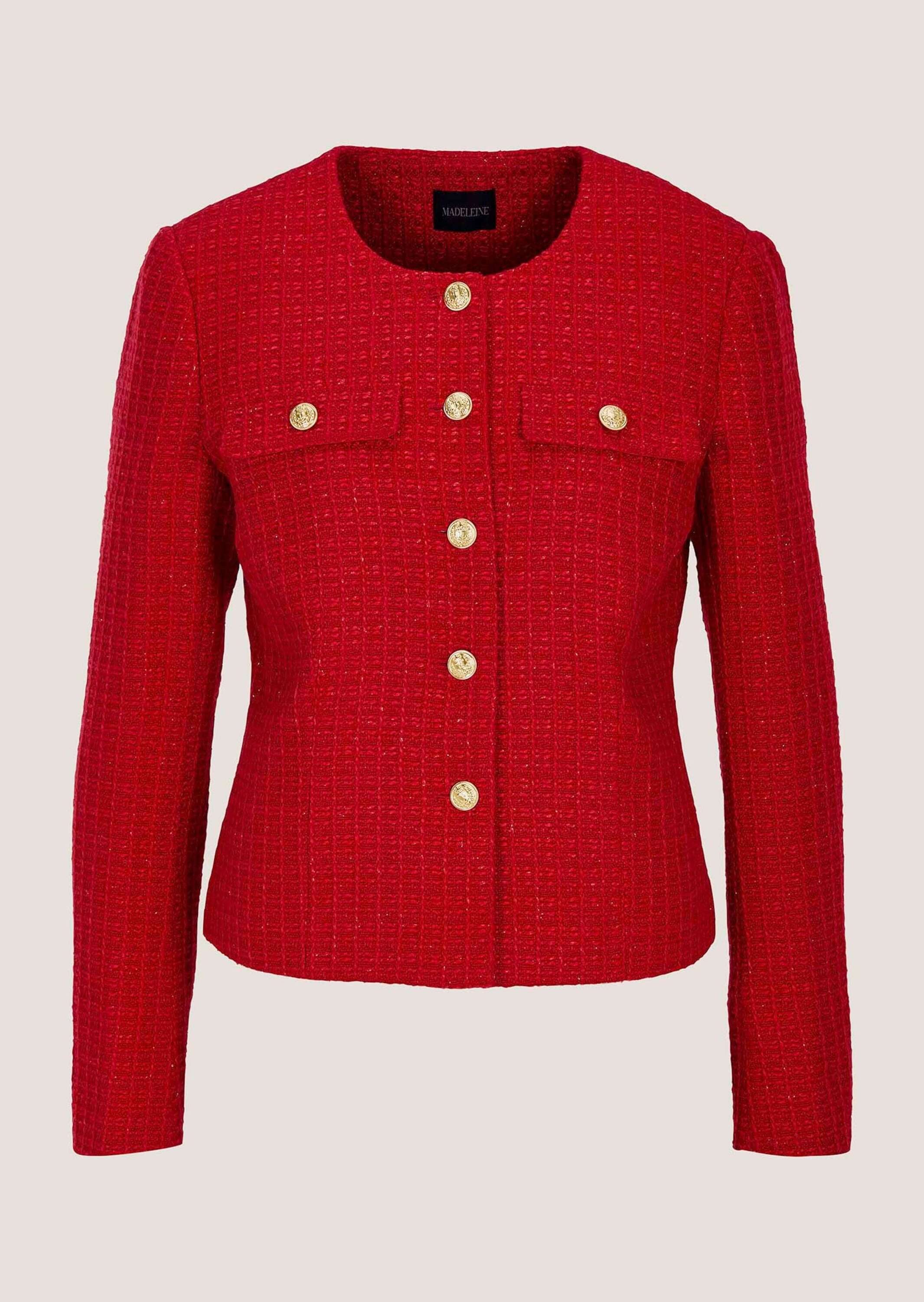 MADELEINE Kurzblazer Eleganter Kurzblazer ohne Kragen Uni-Design mit klassischem Rundhalsausschnitt
