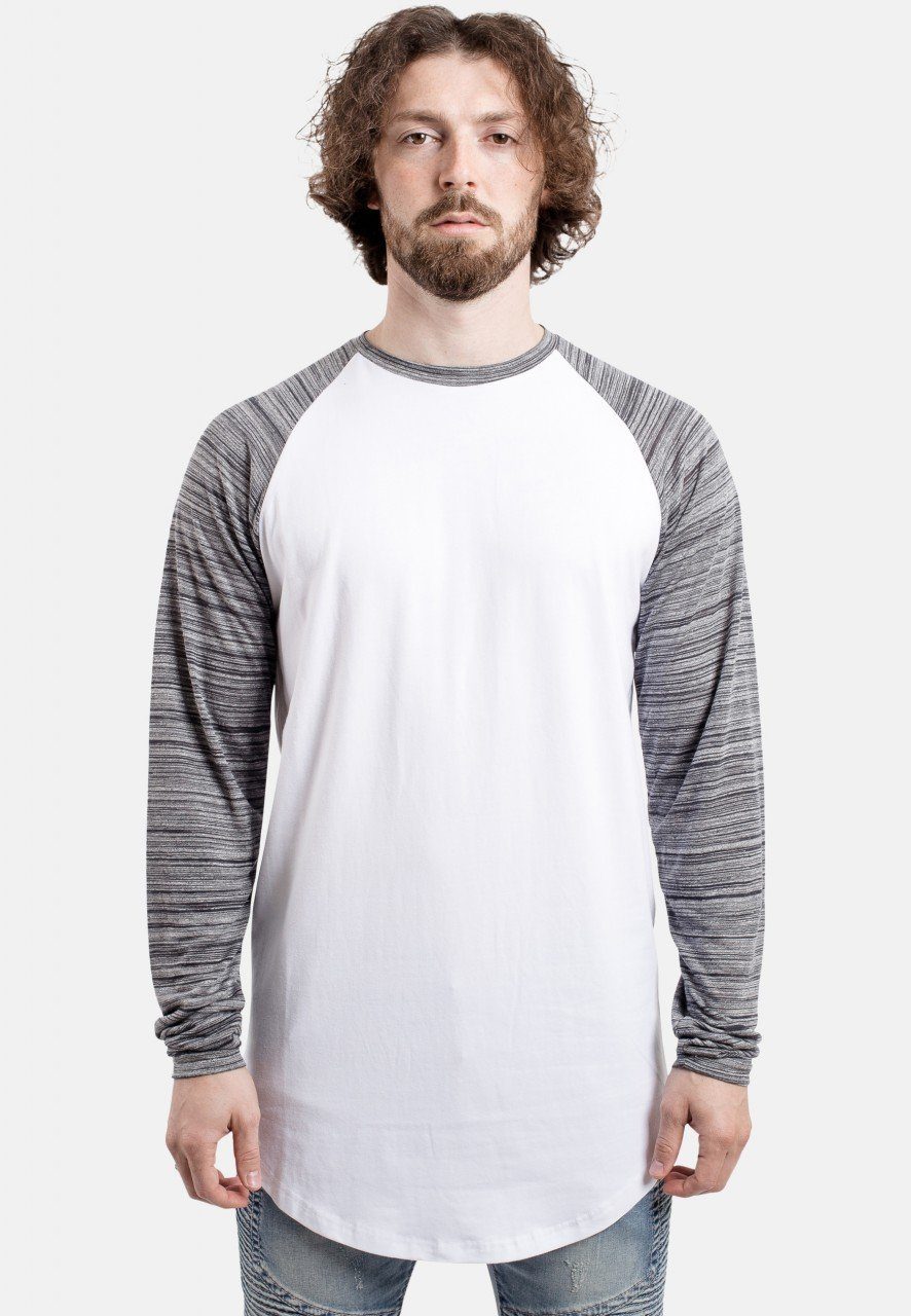 Blackskies T-Shirt Baseball Longshirt T-Shirt Weiß Blau Melliert X-Large