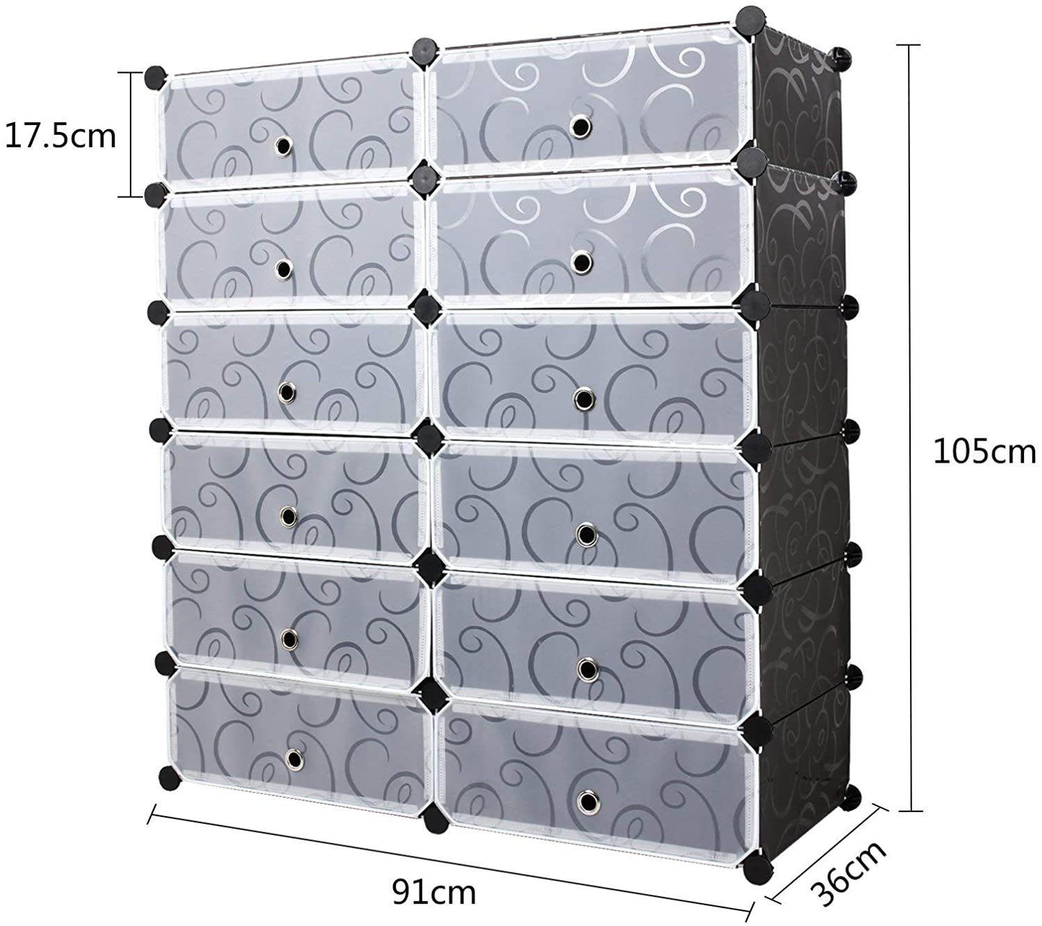 12 Regalsystem Fächer Schuhschrank Schregal 95x37x107cm Meerveil Schuhablage schwarz Kunststoff