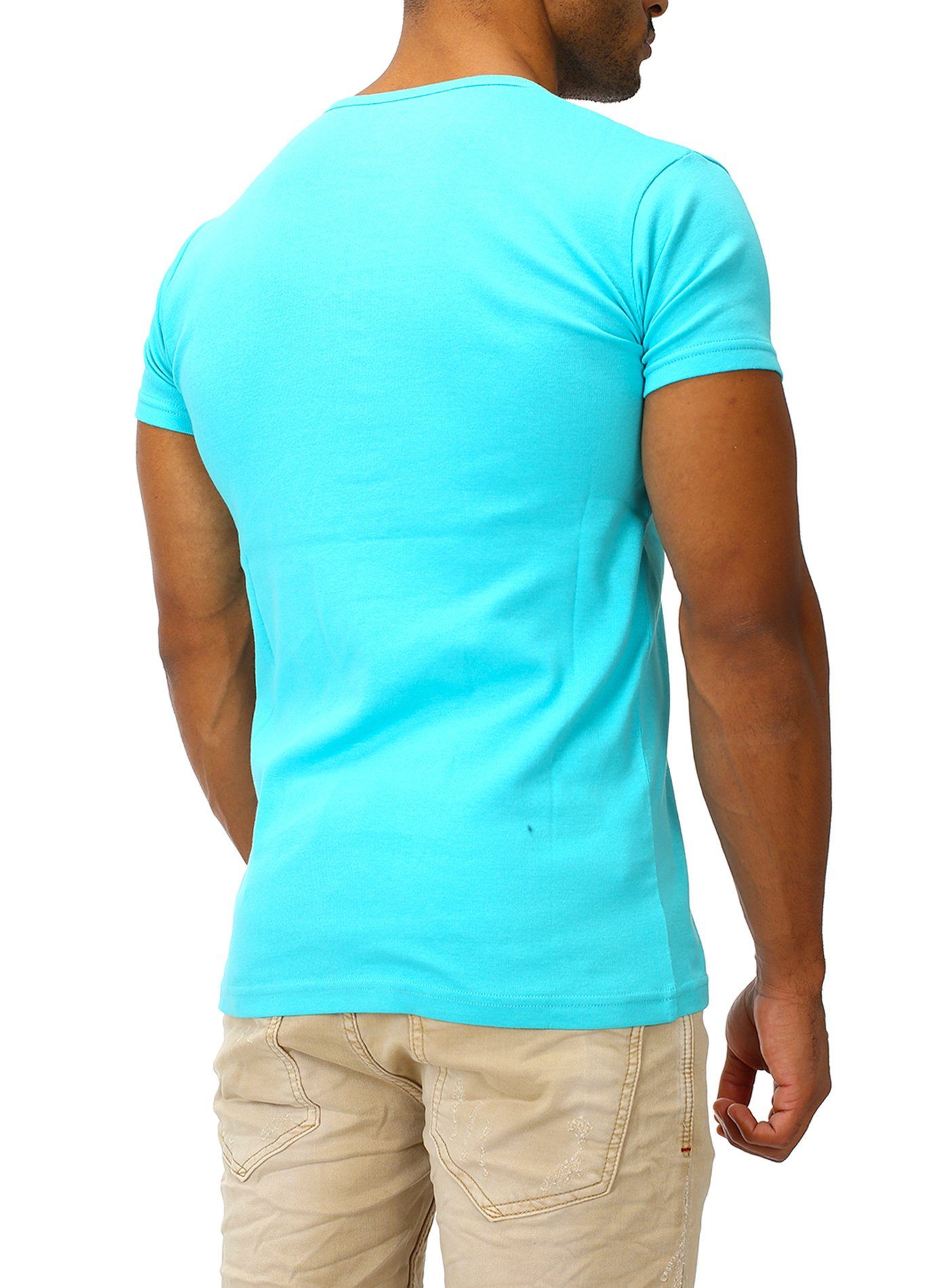 T-Shirt stylischem Joe in Fit turquoise Button Slim Big Franks