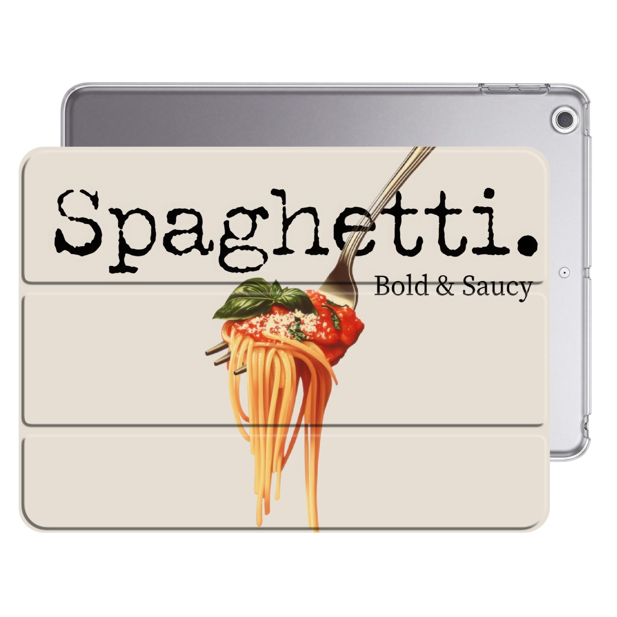 OnlyWow Tablet-Hülle iPad 2019 Spaghetti - Tomatensauce - Parmesankäse, Dünn, Magnetisch, Print, Stoßfest