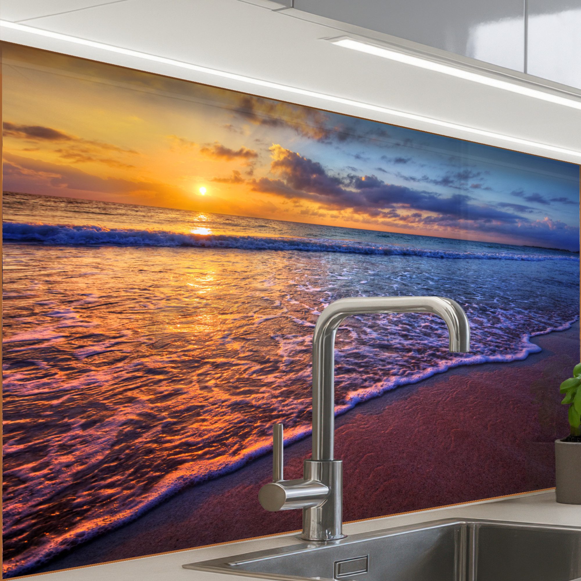 KitchenYeah Küchenrückwand selbstklebend Meer - Strand - Sonnenuntergang - günstig online kaufen