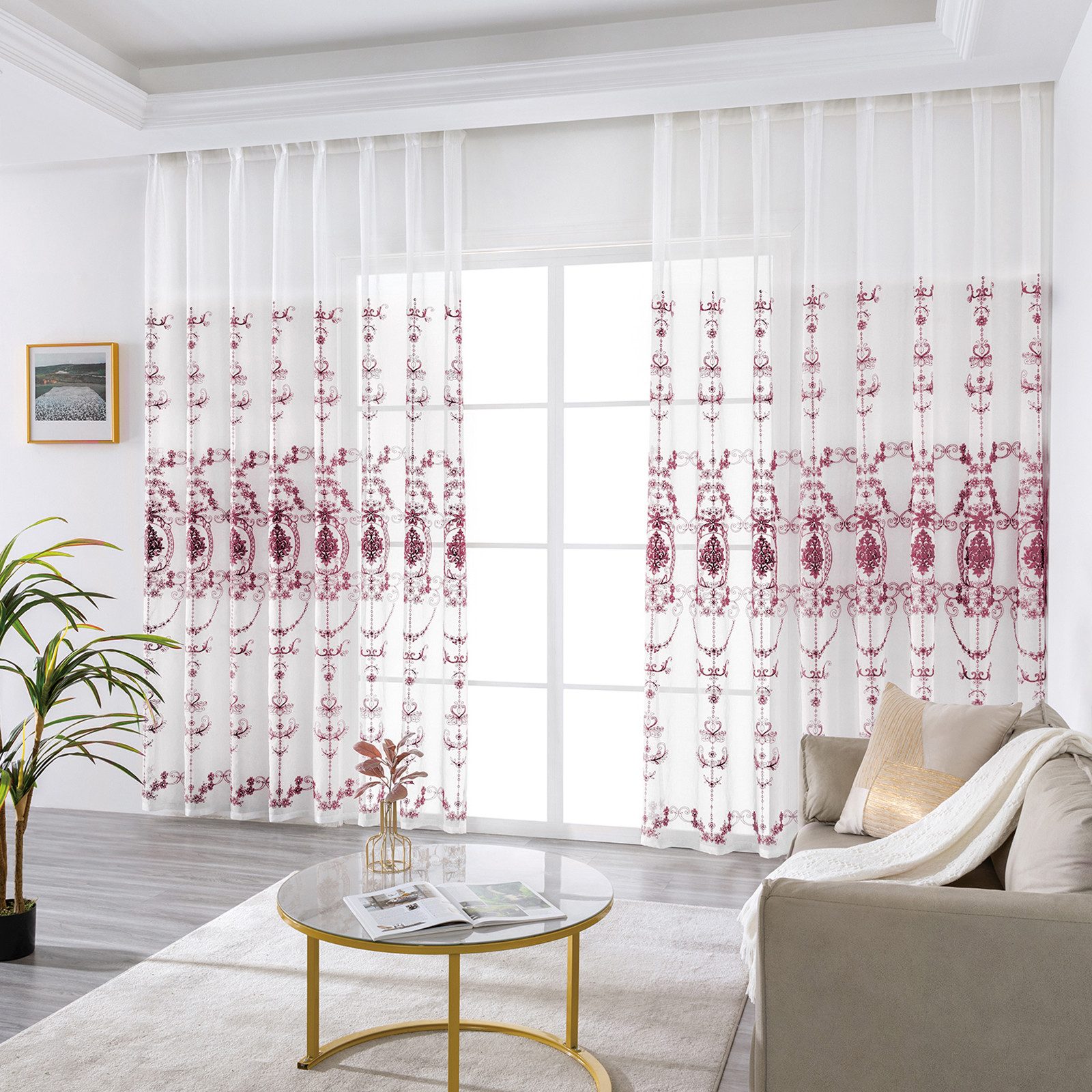 Qelus Gardine 2er Set Bestickt Sheer Voile Vorhänge mit ösen Wohnzimmer Mod günstig online kaufen