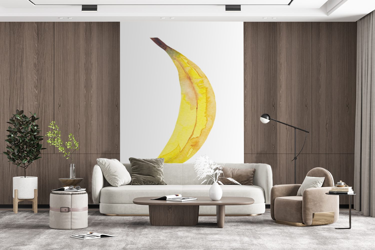 MuchoWow Fototapete St), Aquarell, Vinyl (3 Tapete Obst Wandtapete Montagefertig bedruckt, - - Wohnzimmer, für Banane Matt
