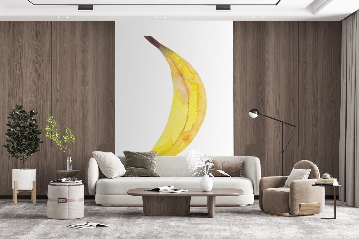 Fototapete - (3 für Obst Matt, Banane Wandtapete MuchoWow Vinyl St), bedruckt, Montagefertig Wohnzimmer, Tapete - Aquarell,