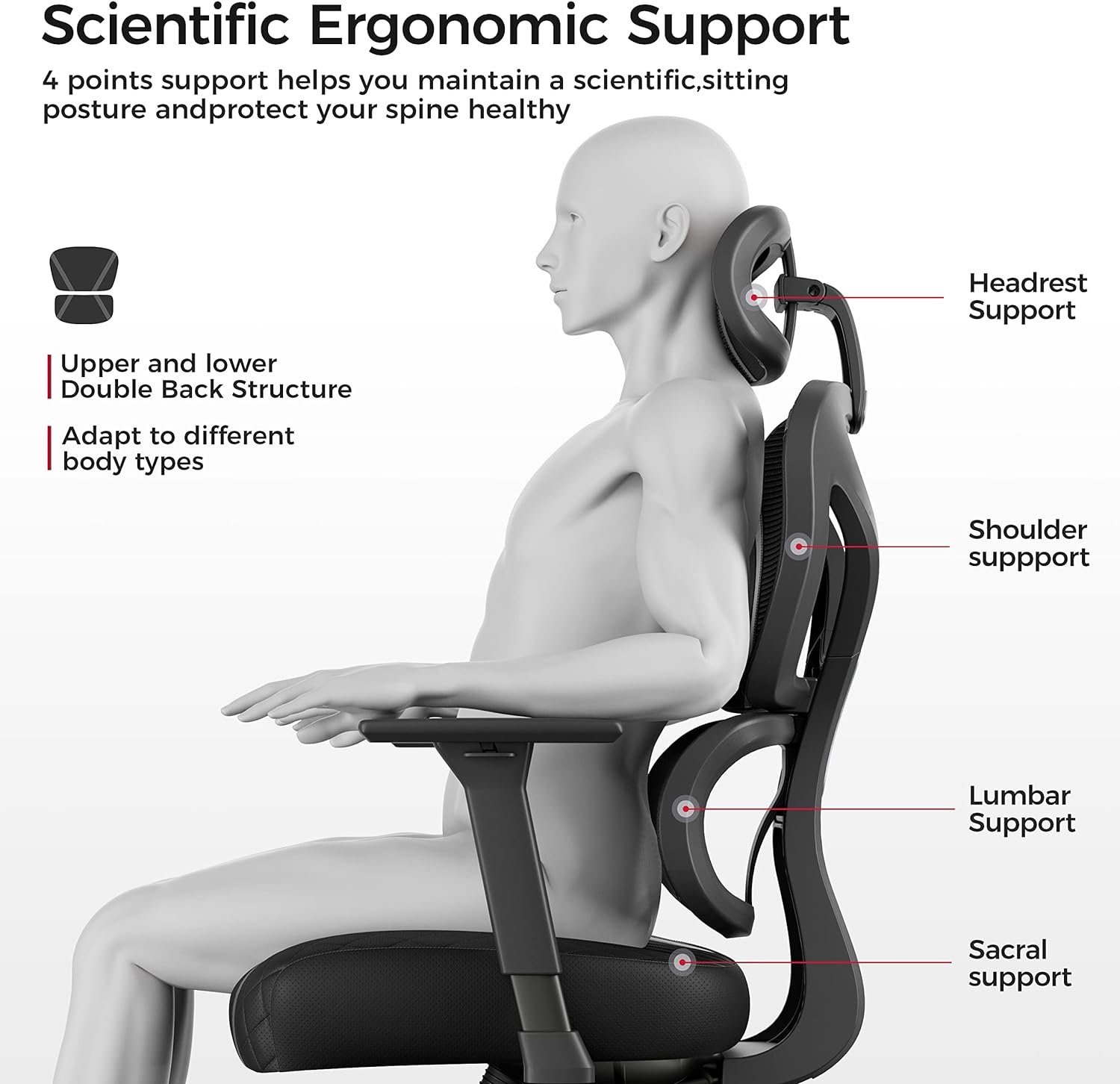 EE EUREKA ERGONOMIC Gaming-Stuhl Schwingstuhl, Rückenlehnen-Design,135° (S-förmiges höhenverstellbar Rückenlehne), 3D-Armlehnen, 136kg bis Atmungsaktiv verstellbare