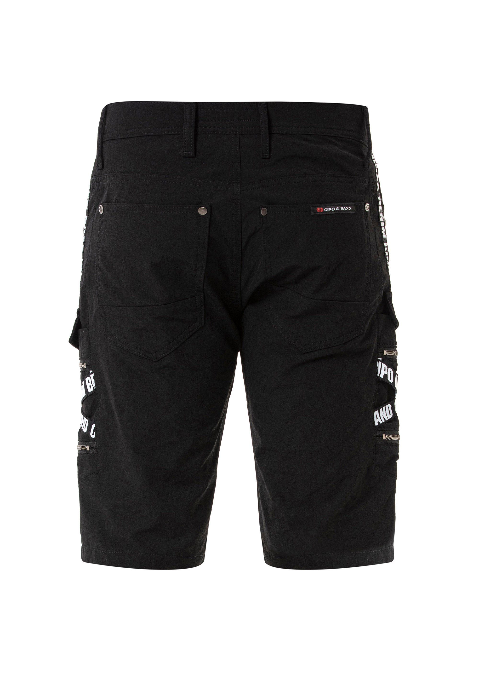 Cipo & Baxx Cargotaschen trendigen schwarz Shorts mit