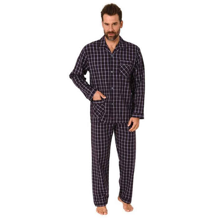 Trend by Normann Pyjama Edler Herren Pyjama langarm Schlafanzug gewebt zum Knöpfen im Karo Design - 61982