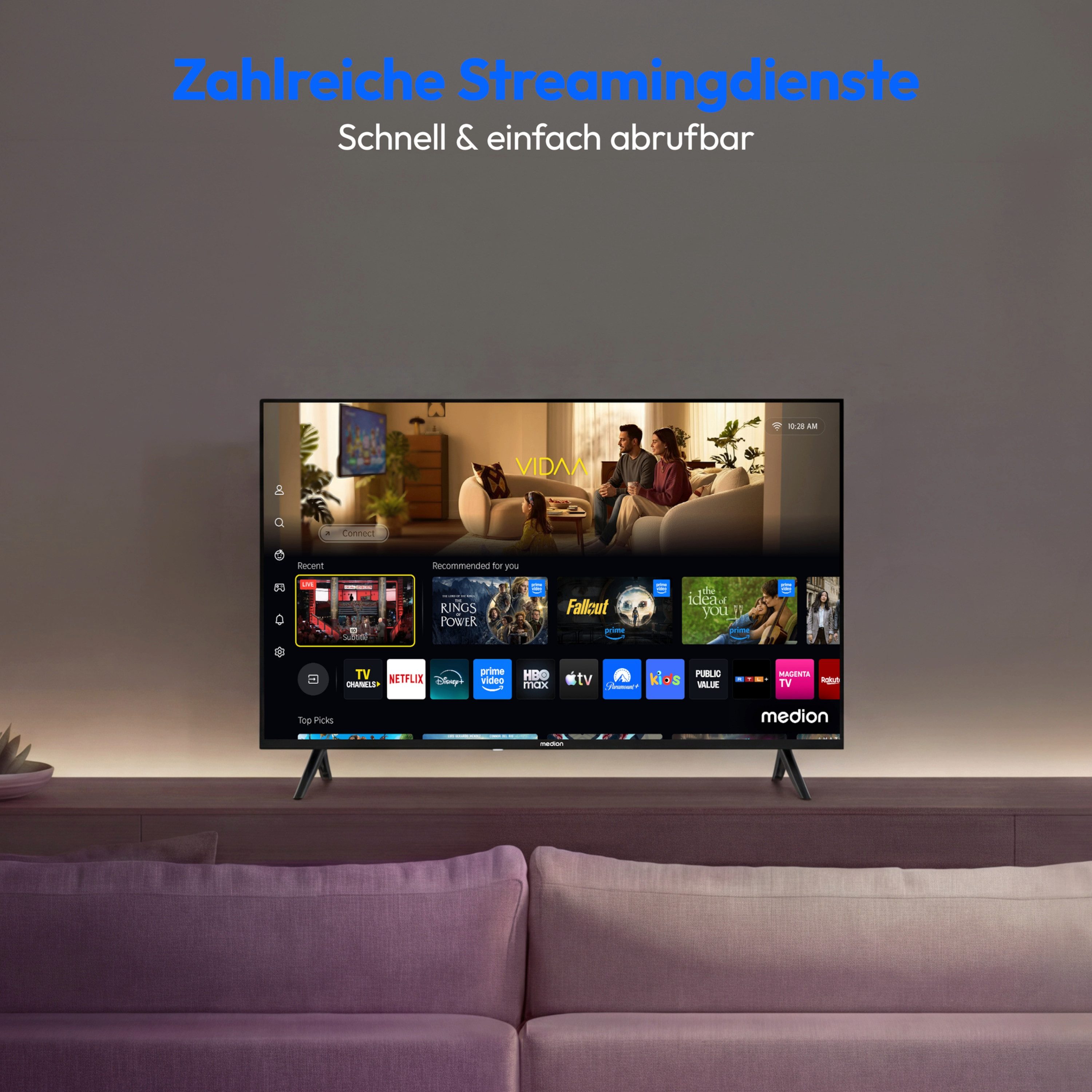 Medion® MD843102 LCD-LED Fernseher (108 cm/43 Zoll, 1080p Full HD, Smart-TV, Netflix, HBO Max, Prime Video, Disney+, Magenta TV, AppleTV, WOW)