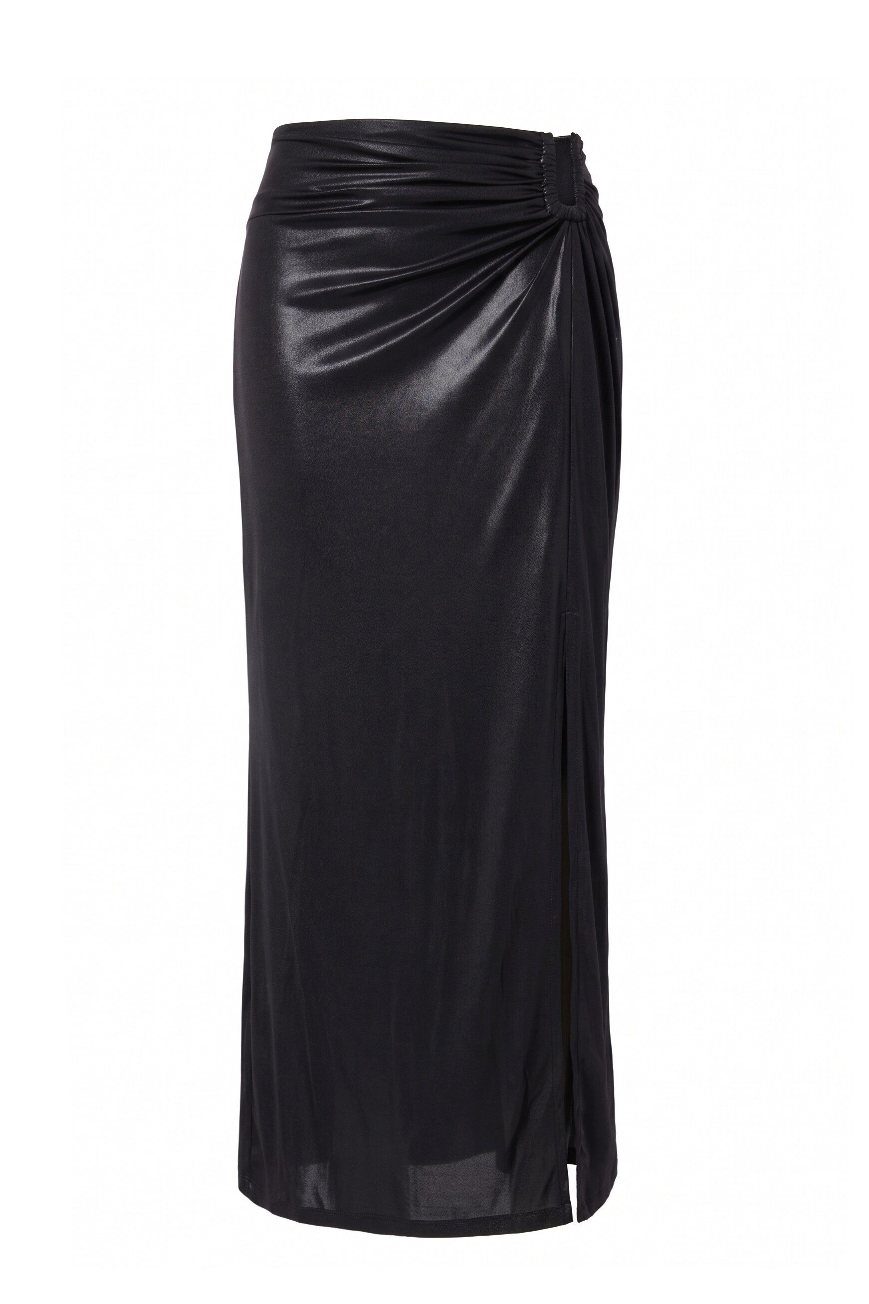 Ulla Popken Jerseyrock Maxirock Slim Fit drapierte Taille langer Schlitz