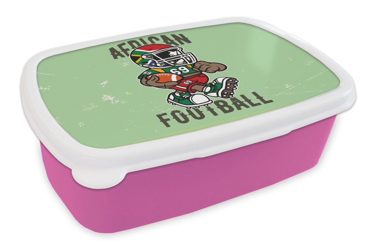 MuchoWow Lunchbox Rugby - Afrika - Jahrgang, Kunststoff, (2-tlg), Brotbox für Erwachsene, Brotdose Kinder, Snackbox, Mädchen, Kunststoff rosa