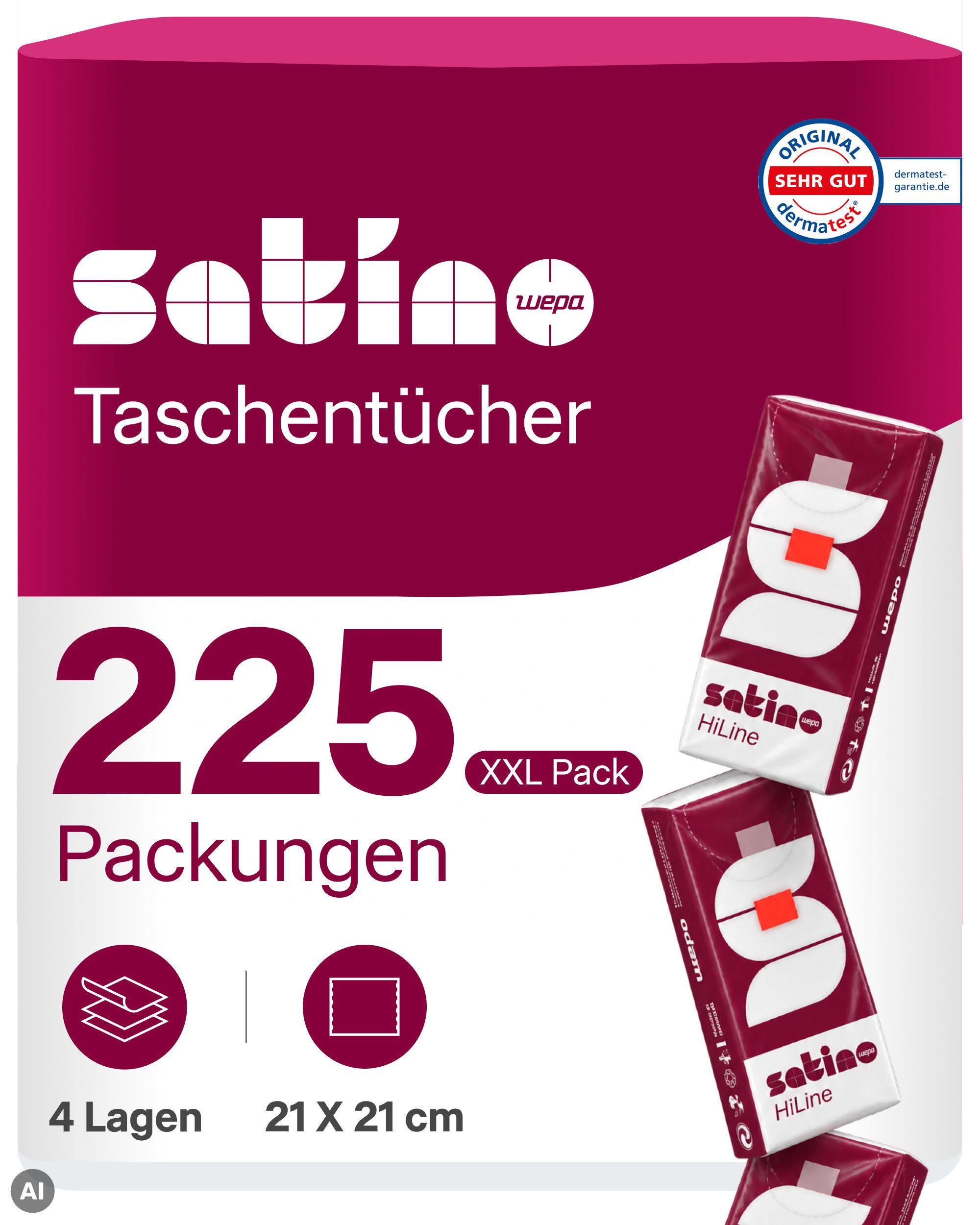 Satino Papiertaschentücher Prestige - 4-lagig - extra weich - dermatest-Siegel "sehr gut" (225-St)
