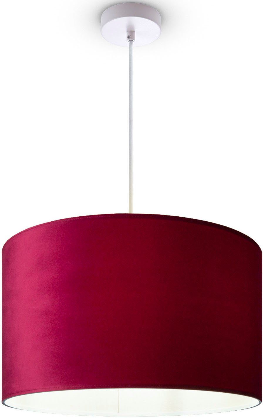 Paco Home Pendelleuchte Hugo uni Lampenschirm Color, Deko Unifarben rot Velour aus Wohnzimmer Kabel 1,5m ohne E27 Leuchtmittel