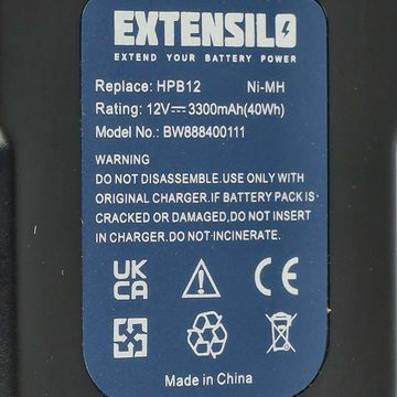 Extensilo kompatibel mit Black & Decker XD1200, XD1200K, SX3500, SX5000, SX3000, Akku NiMH 3300 mAh (12 V)
