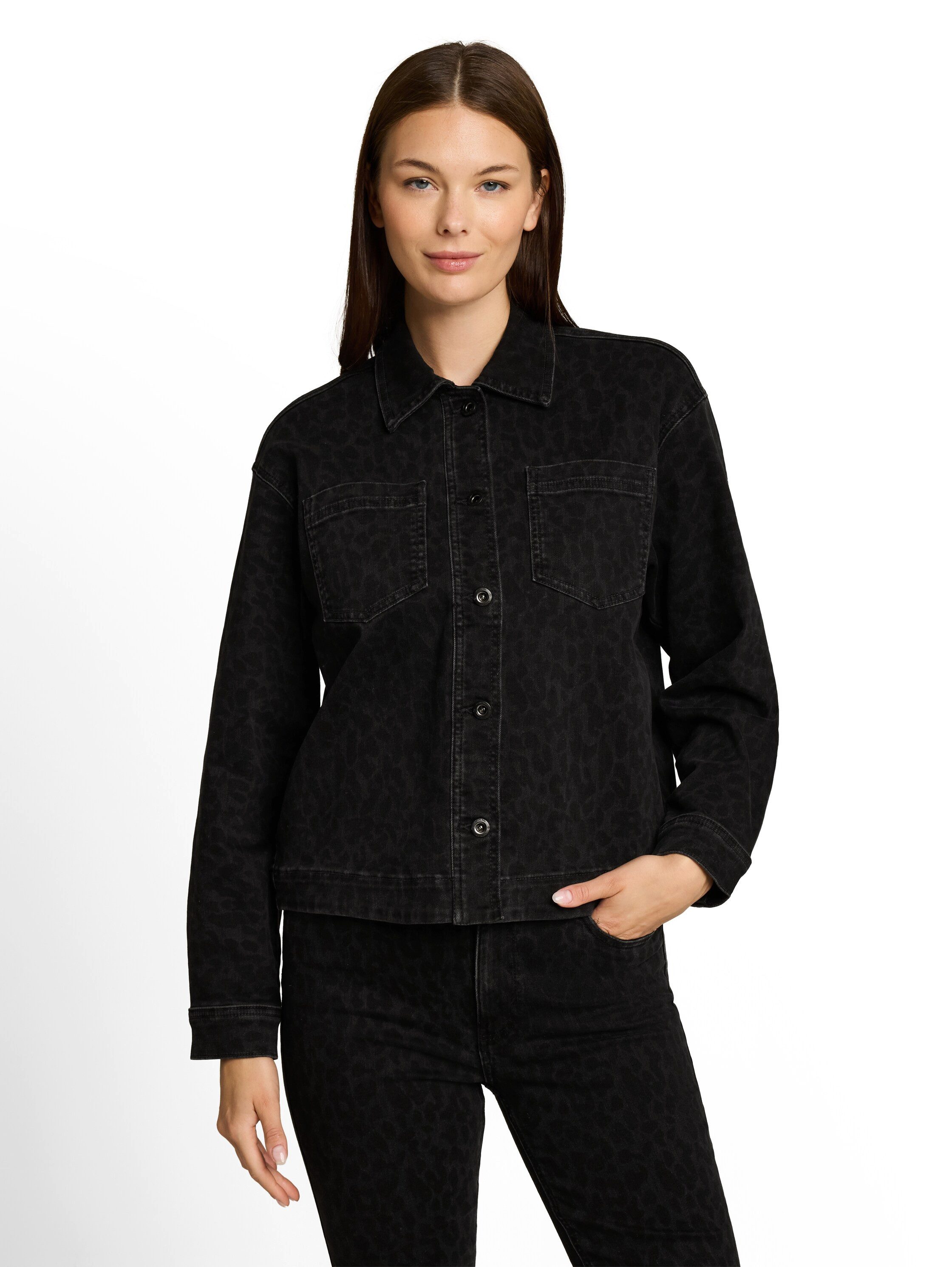 TOM TAILOR Jeansjacke Regular im Leo-Look / hemdkragen mit Knopfleiste