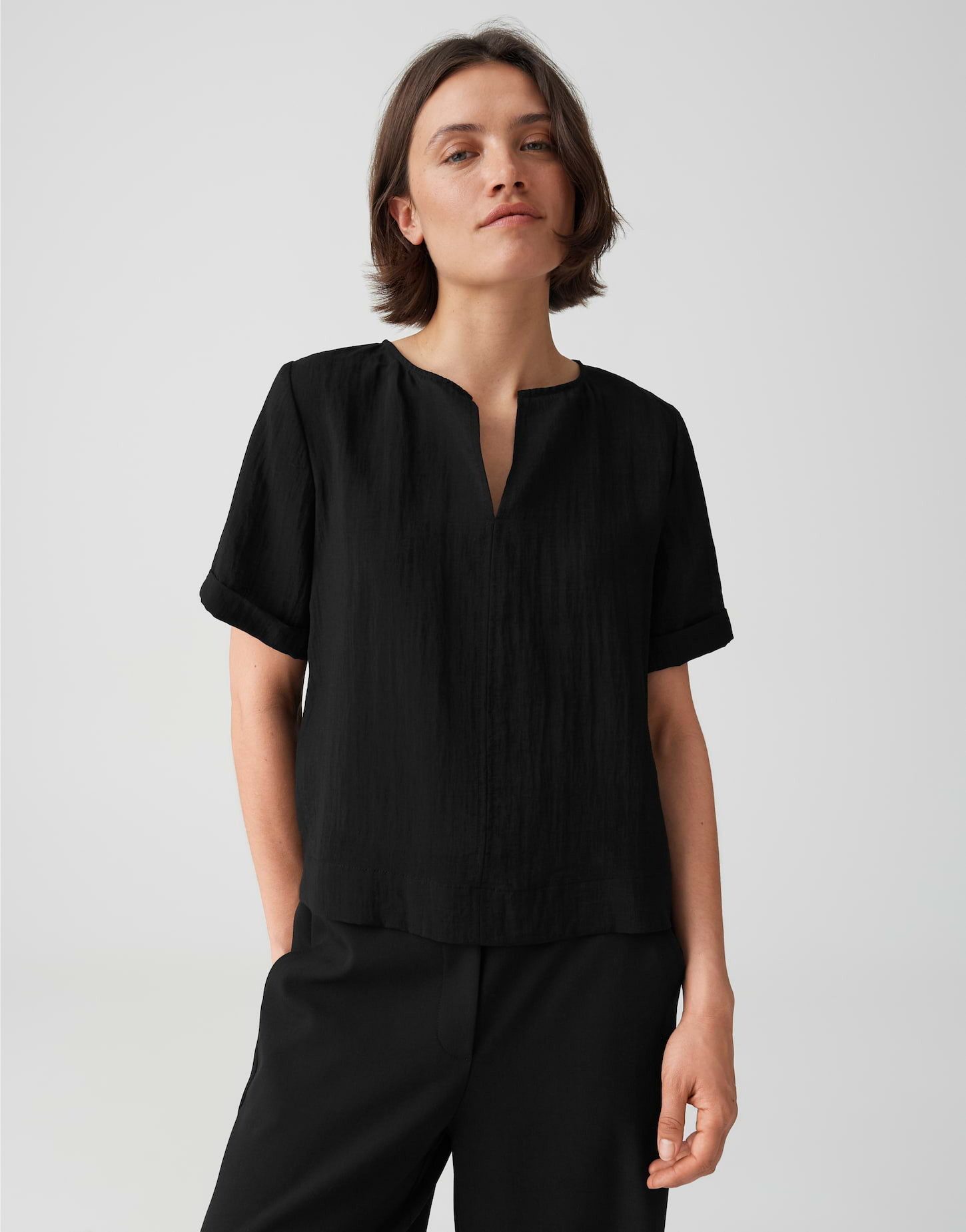 OPUS Shirtbluse Bluse aus strukturierter Webware mit Boxy Fit Kleine Schlitze für einen modernen Look