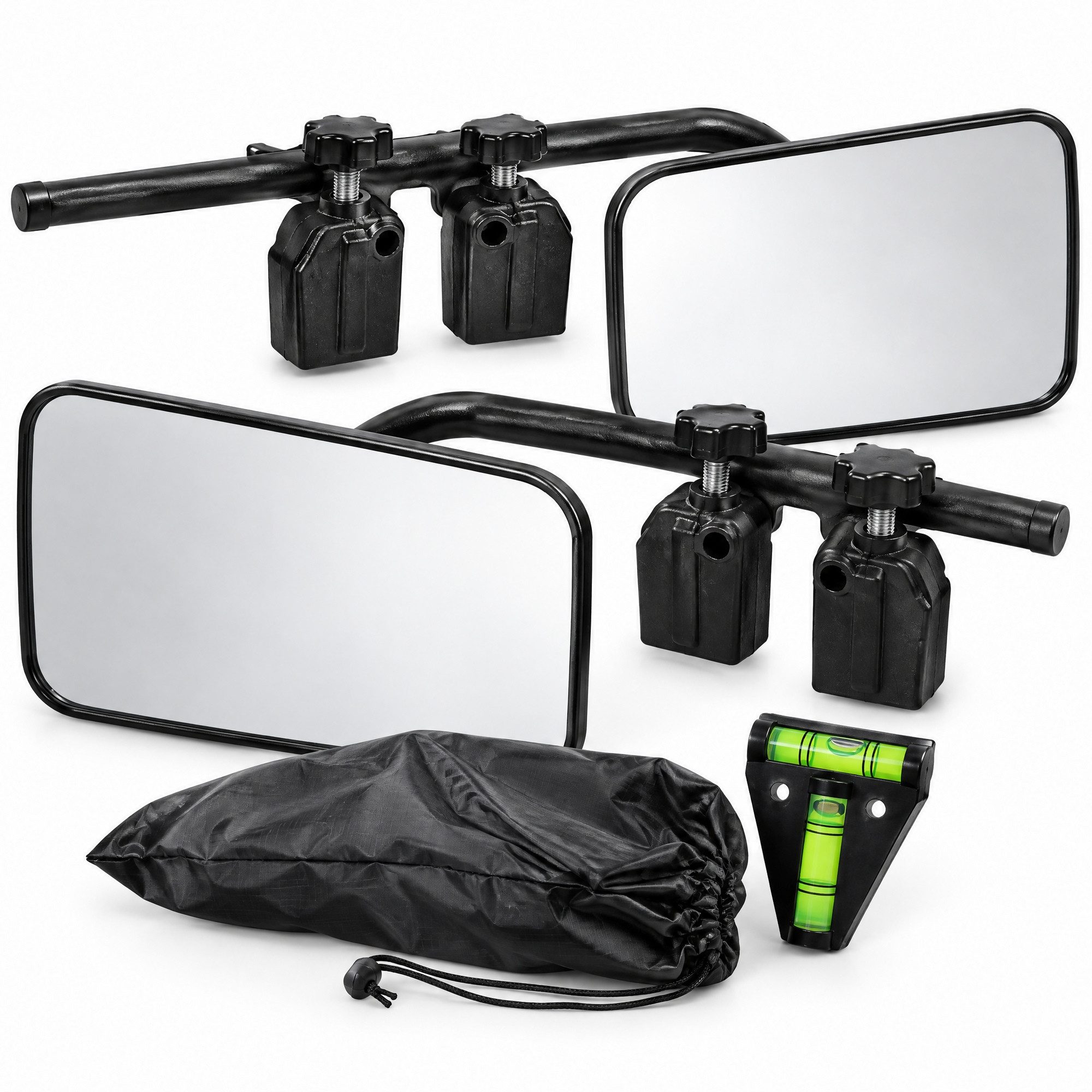 Melko Autospiegel Wohnwagenspiegel universal Aufsatzspiegel Caravanspiegel Flachspiegel (Set, 2-St., Stück), links, rechts, inkl. Wasserwaage und Aufbewahrungstaschen