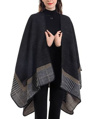 Alster Herz Strickponcho XXL-Schal, Eleganter Weicher Poncho, Schwarz, A0335 (1-tlg)