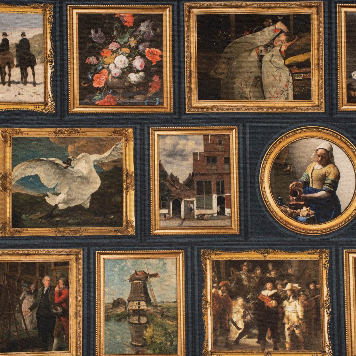 SCHÖNER LEBEN. Stoff Dekostoff Meterware Baumwolle Dutch Art Piece Gemälde dunkelblau 1,40m, pflegeleicht