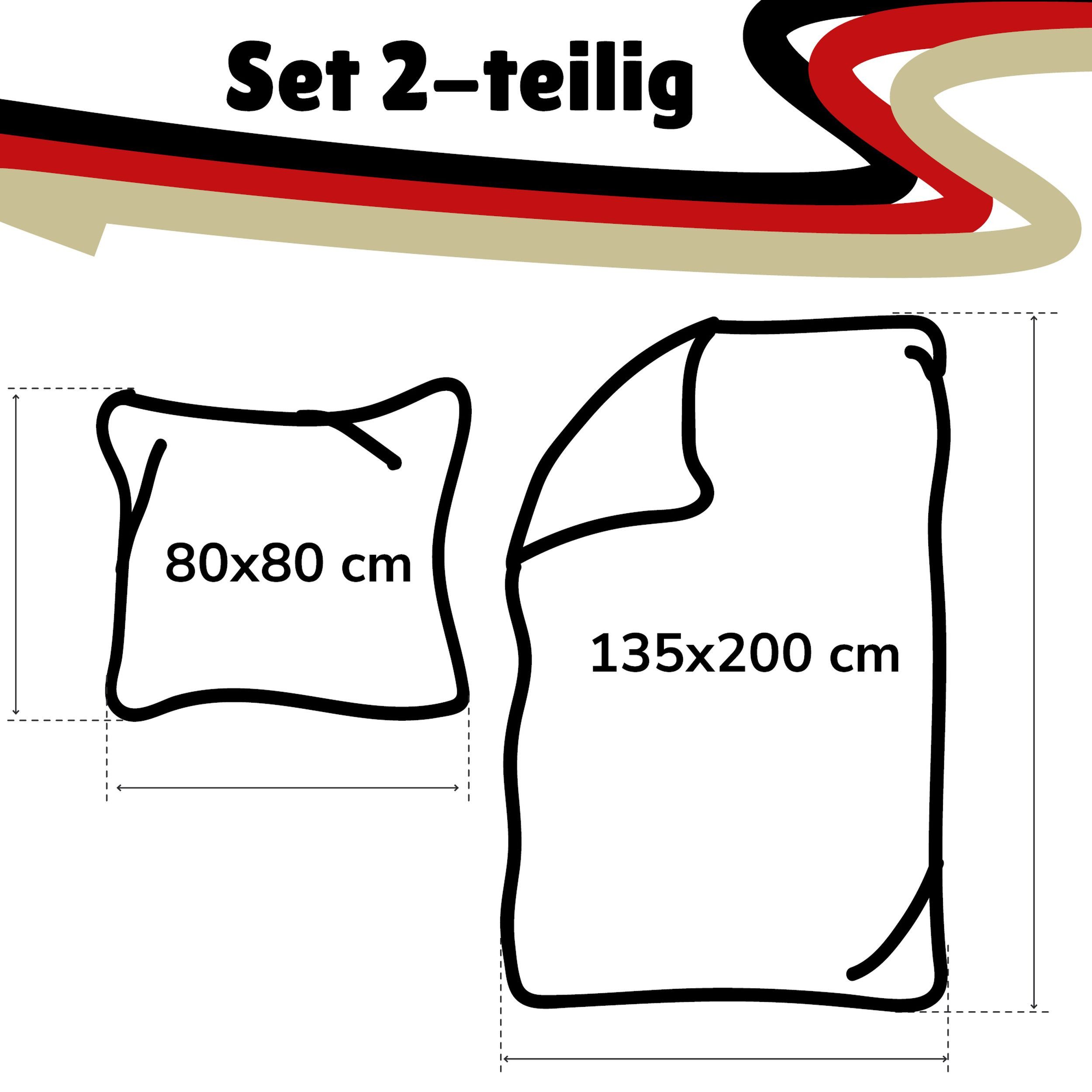 Deutscher Fußball-Bund Bettwäsche DFB Deutscher Fussball Bund, 100% Baumwolle, 135x200 80x80cm, Renforcé, 2 teilig, mit Querstreifen in Deutschland Farben