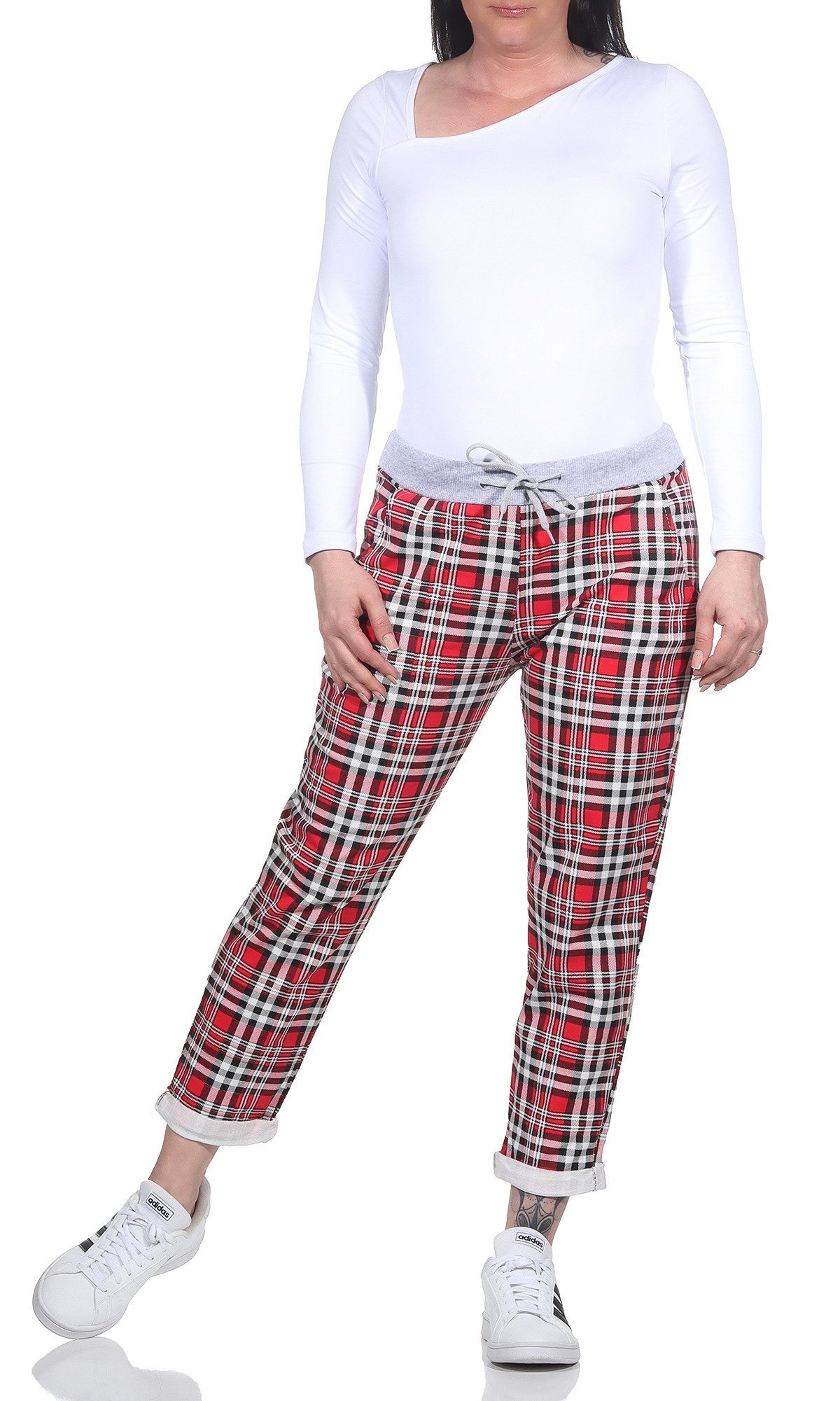 CLEO STYLE Jogginghose Damen Jogginghose 2581 36-40 Rot Weiß Karo günstig online kaufen