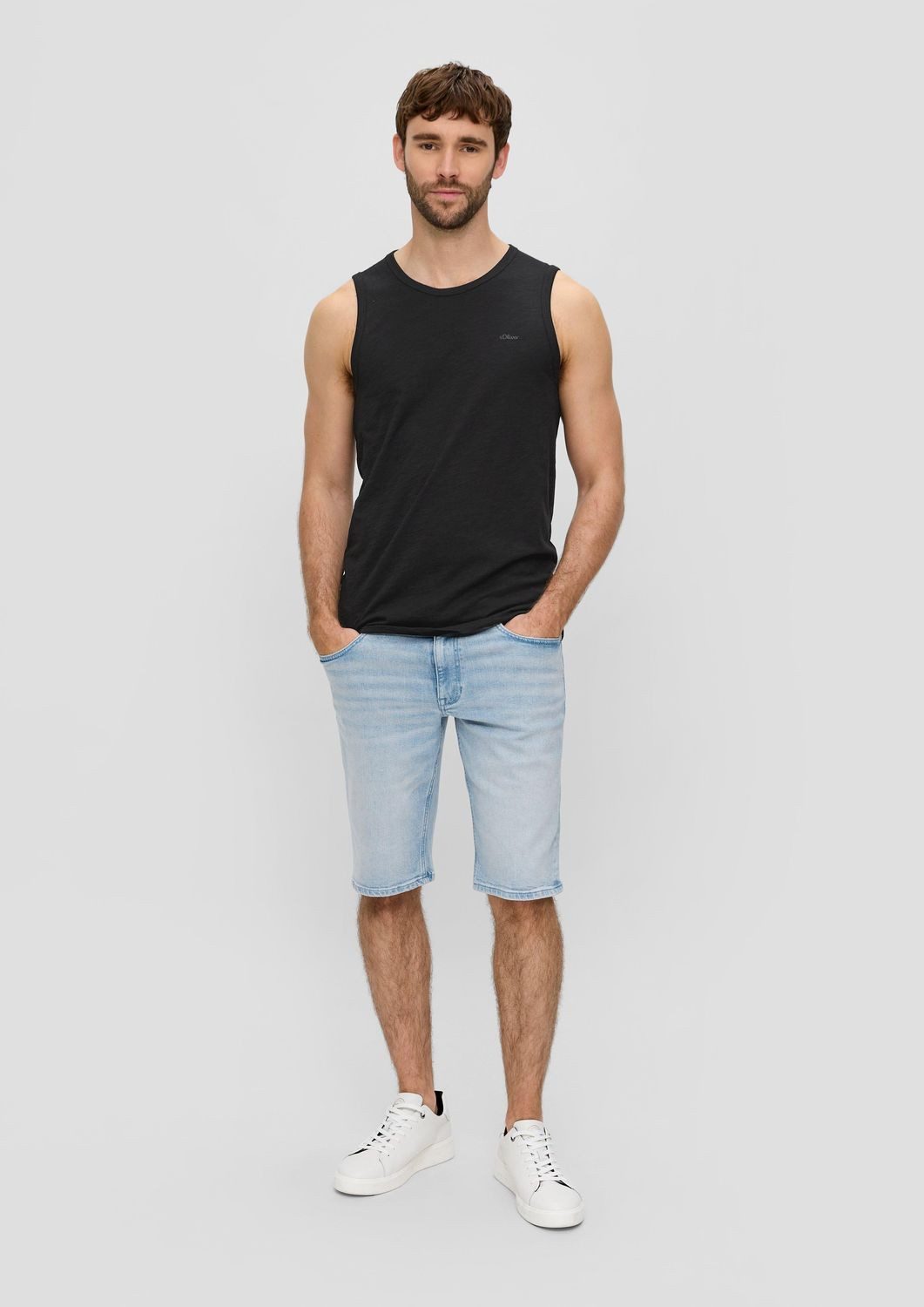 s.Oliver T-Shirt ärmelloses Shirt Flammgarn, Jersey, Logo, leger, sportlich