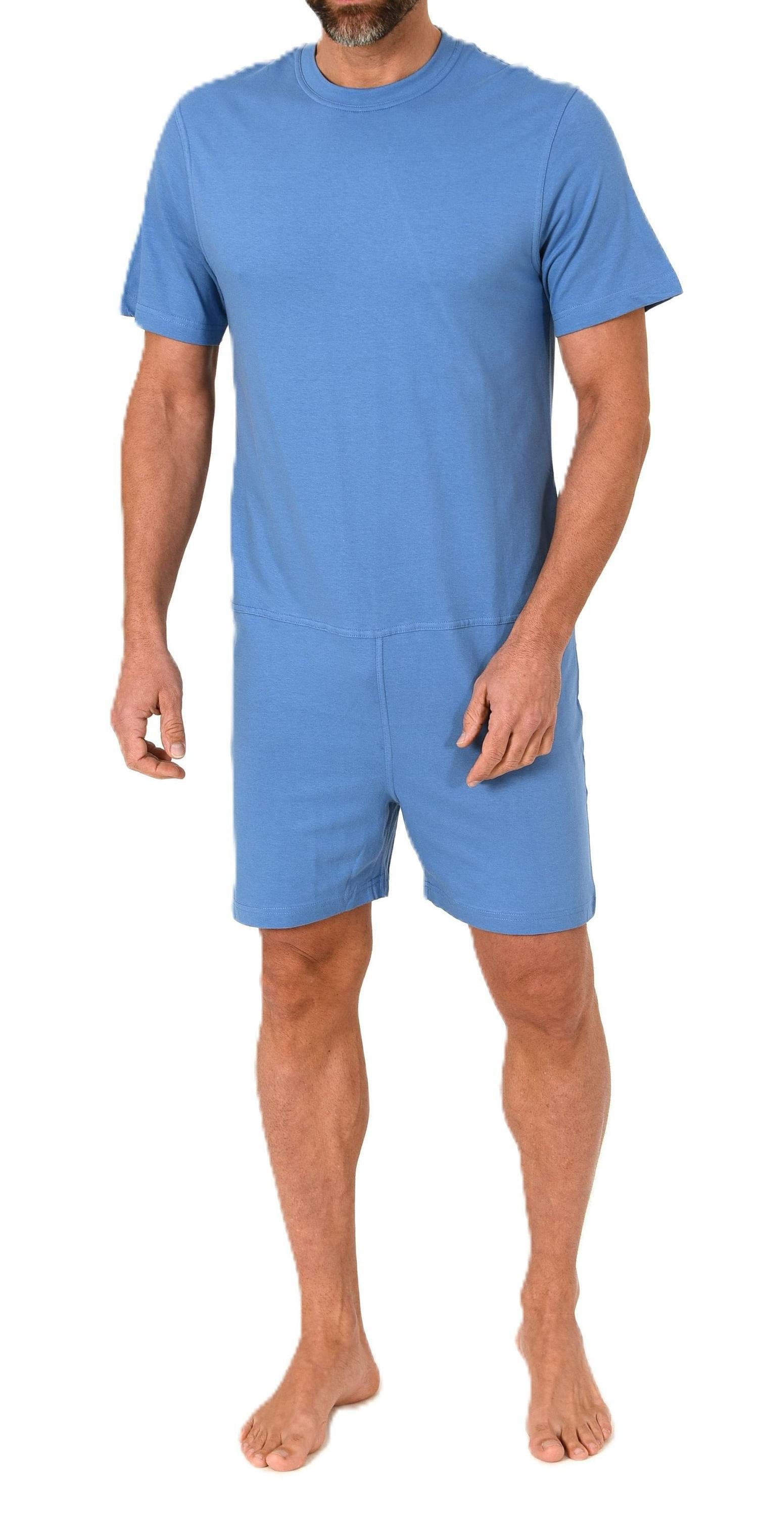 Normann Care Pyjama Herren Pflegeoverall kurzarm Einteiler mit Reißverschluss am Rücken