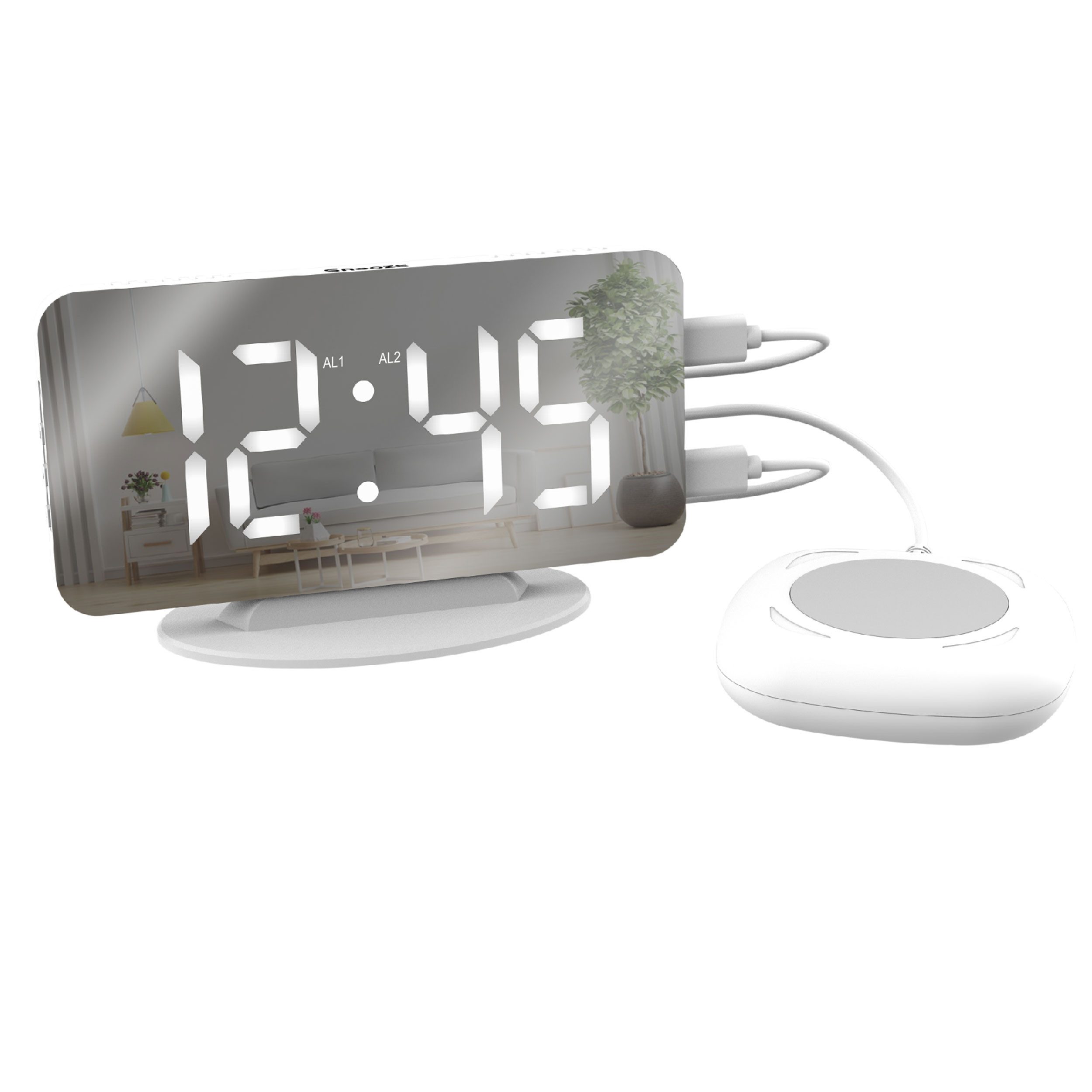 Miraval Quarzwecker Miraval Spiegelwecker mit Vibrationskissen 3 Weckmodi, Vibrationskissen, USB-C Ladeanschlüsse