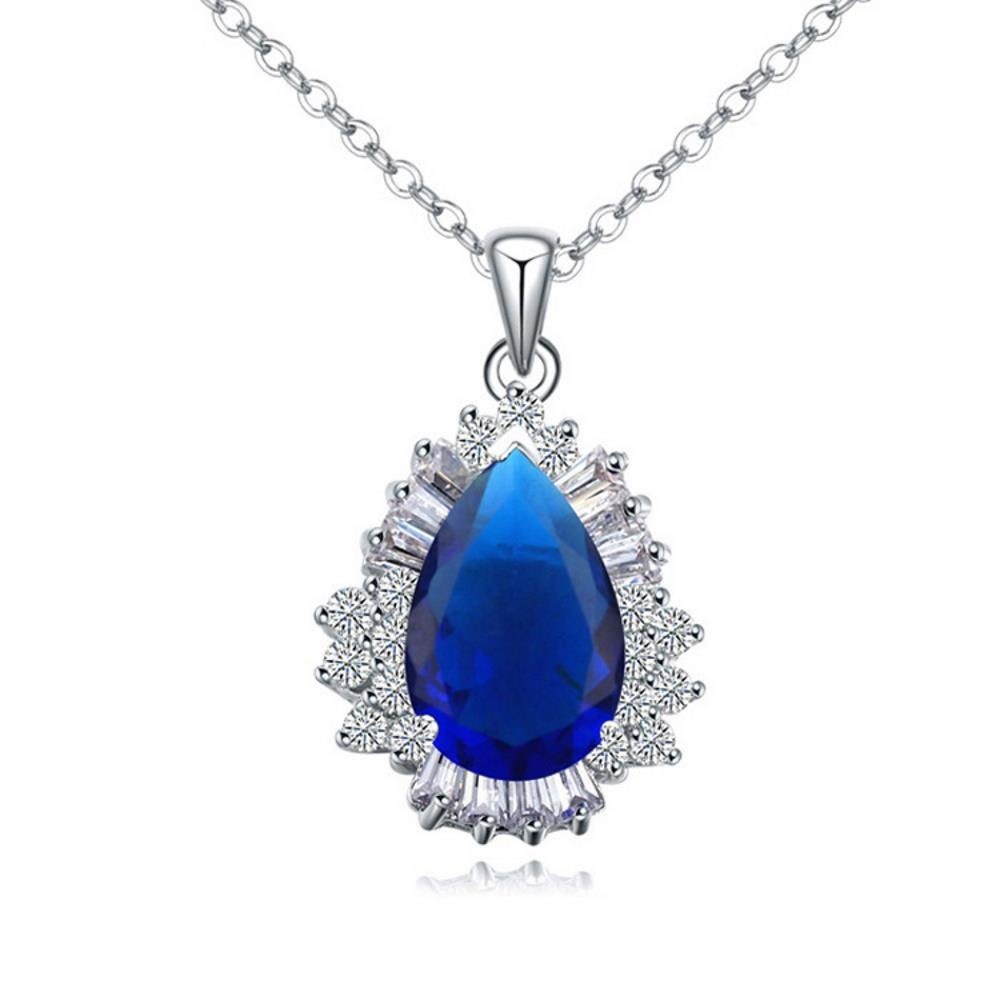 BUNGSA Ketten-Set Kette Blue Tear Silber aus Messing Damen (1-tlg), Halskette Necklace