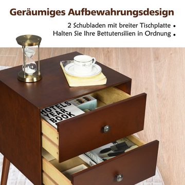 COSTWAY Nachttisch, mit 2 Schubladen, Holz, 45 x 38 x 66 cm