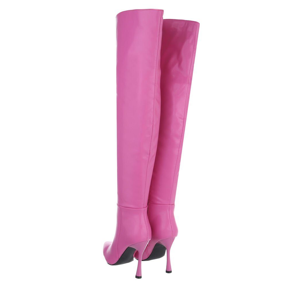 Ital-Design Damen Abendschuhe Party Overkneestiefel Clubwear Pfennig-/Stilettoabsatz High-Heel Stiefel in Pink &