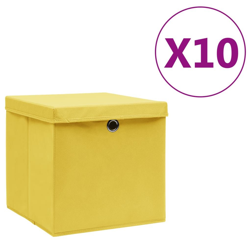 vidaXL Aufbewahrungsbox 10 Stück Aufbewahrungsboxen mit Deckeln 10 Stk 28x28x28 cm Gelb