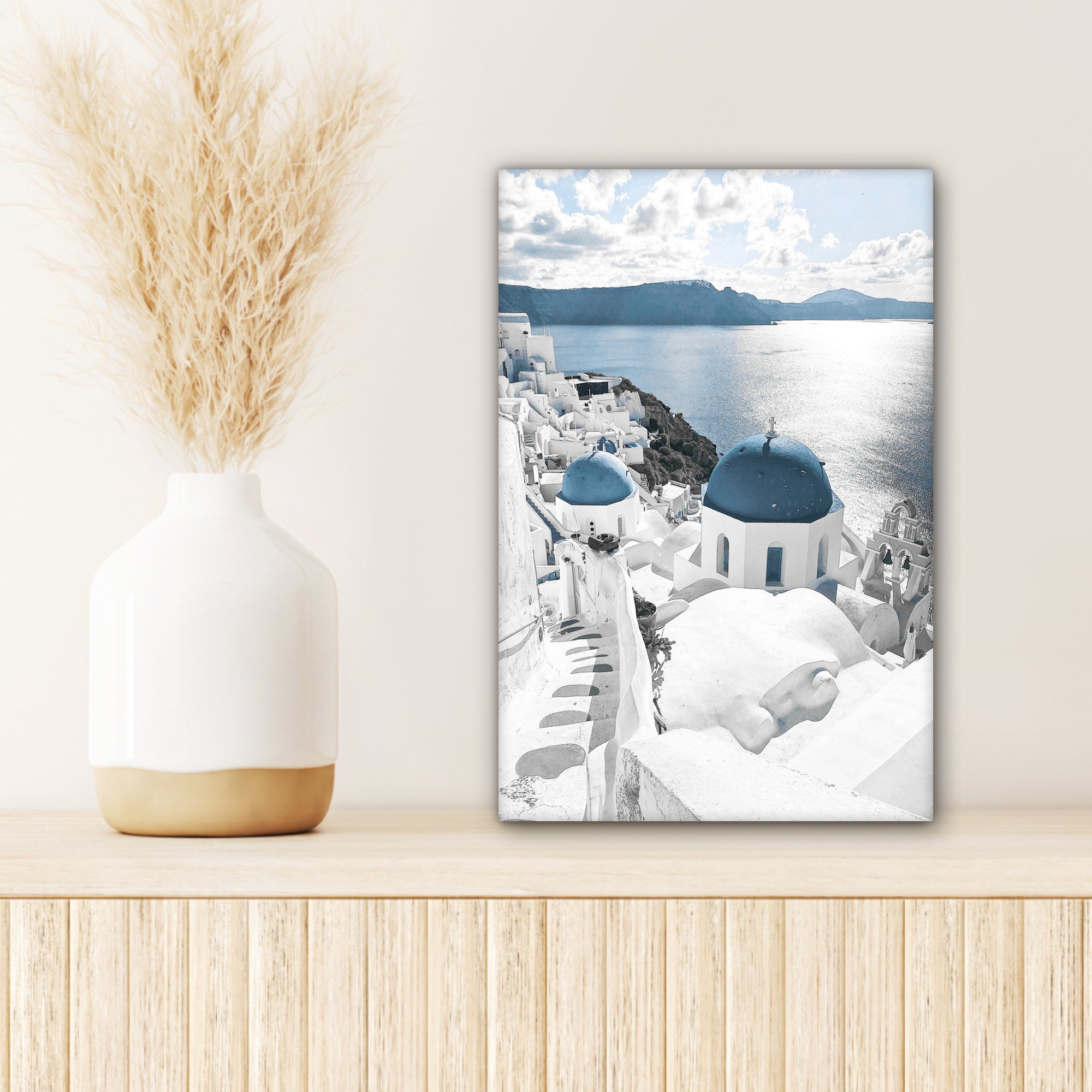 OneMillionCanvasses® Leinwandbild Meer - St), - cm - fertig bespannt (1 Gemälde, Blau, 20x30 Architektur Leinwandbild - inkl. Urlaub Weiß Zackenaufhänger