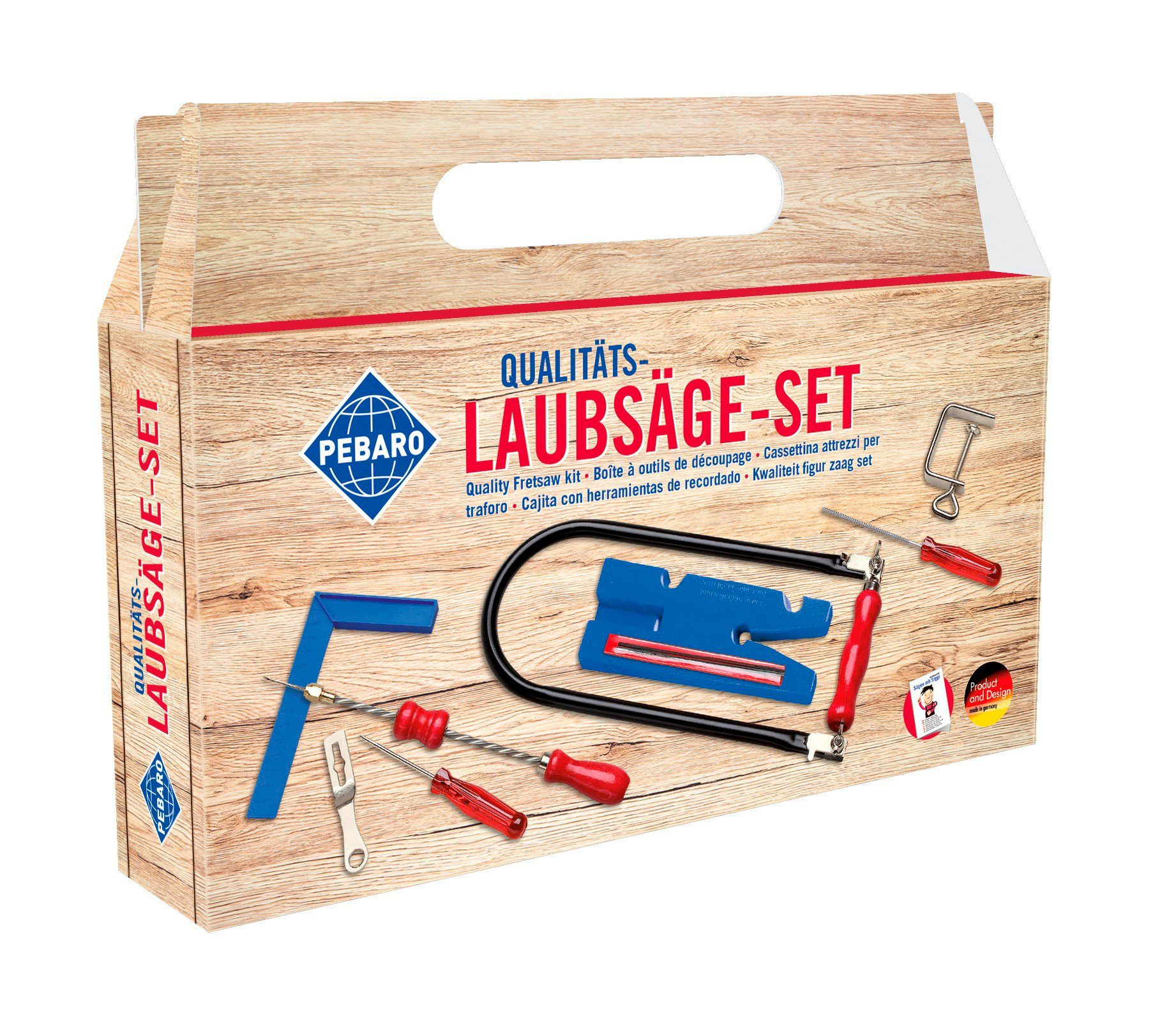 Pebaro Kinder-Werkzeug-Set Laubsägeset: Laubsägetischchen + Drillbohrer + Feile + Ahle, 101P