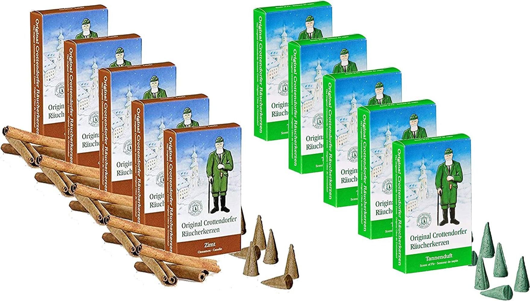 Crottendorfer Räucherkegel 10 Päckchen Räucherkerzen - 5 x Zimt, 5 x Tannenduft