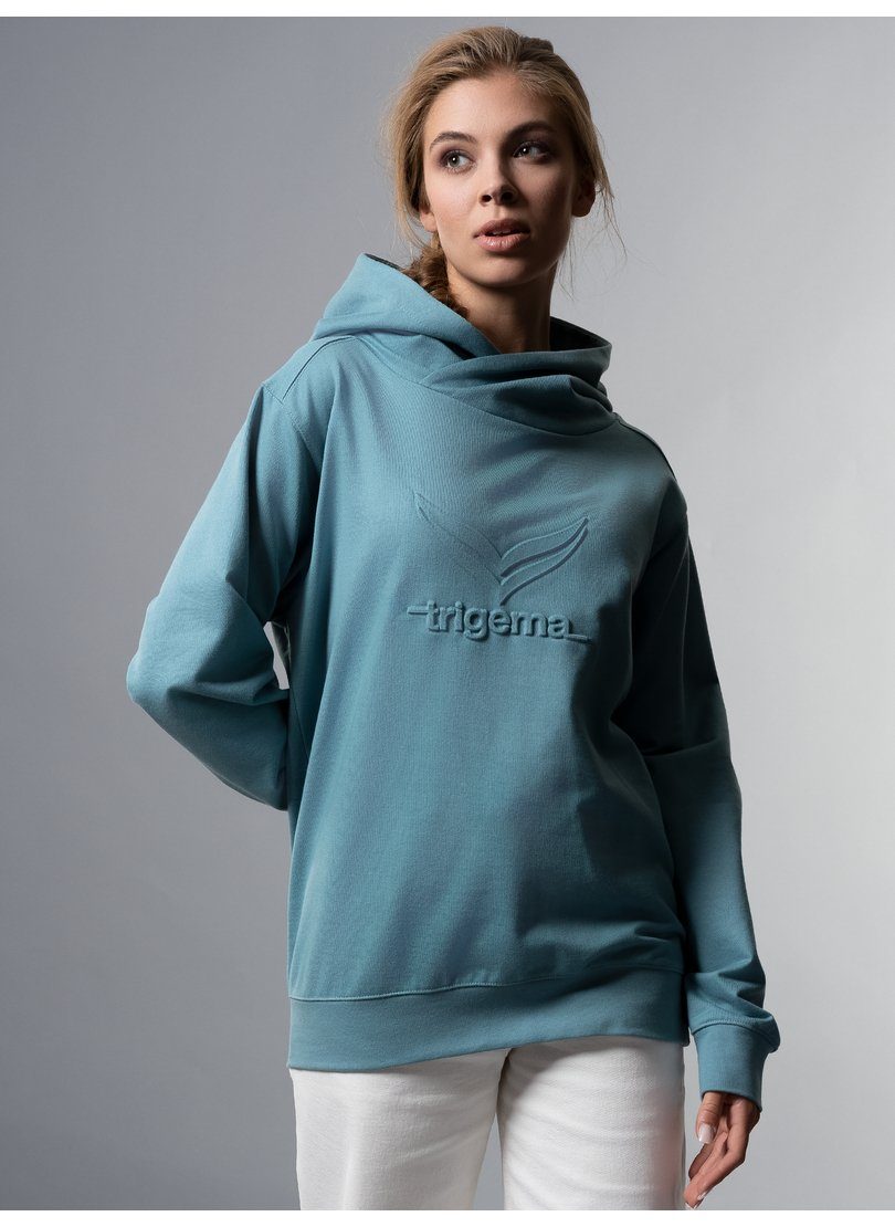 mit Trigema Kapuzenpullover TRIGEMA 3D-Motiv Kapuzensweatshirt großem seegras
