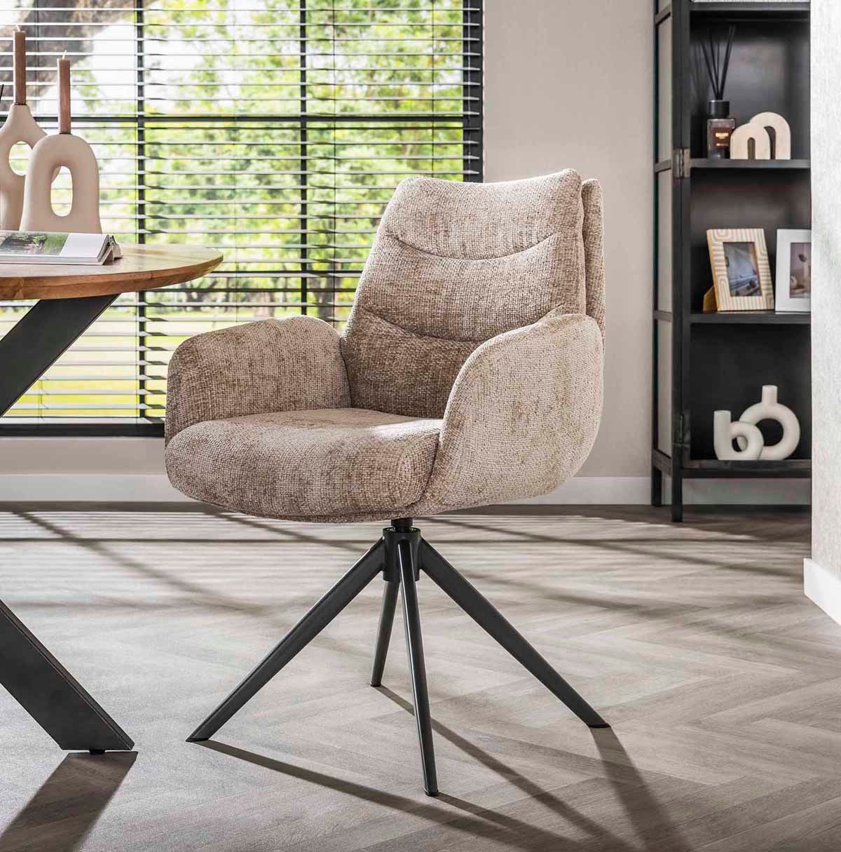 LEVEN Lifestyle Esszimmerstuhl 2er Set LUXUS Lounge Stuhl m. Armlehnen gepolstert drehbar Drehstuhl, Rücken- und Sitzfläche gepolstert