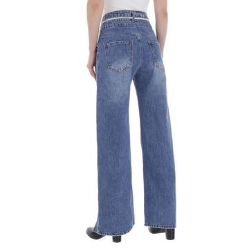 Ital-Design Weite Jeans Damen Freizeit Culotte Used-Look High Waist Jeans in Blau