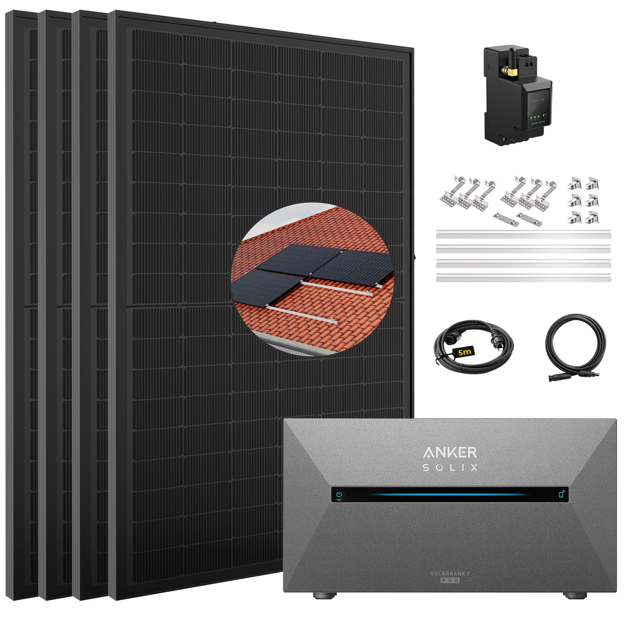 Balkonkraftwerk mit Speicher 2000w( 500*4)  mit Anker Solix Solarbank 2 E1600 Pro