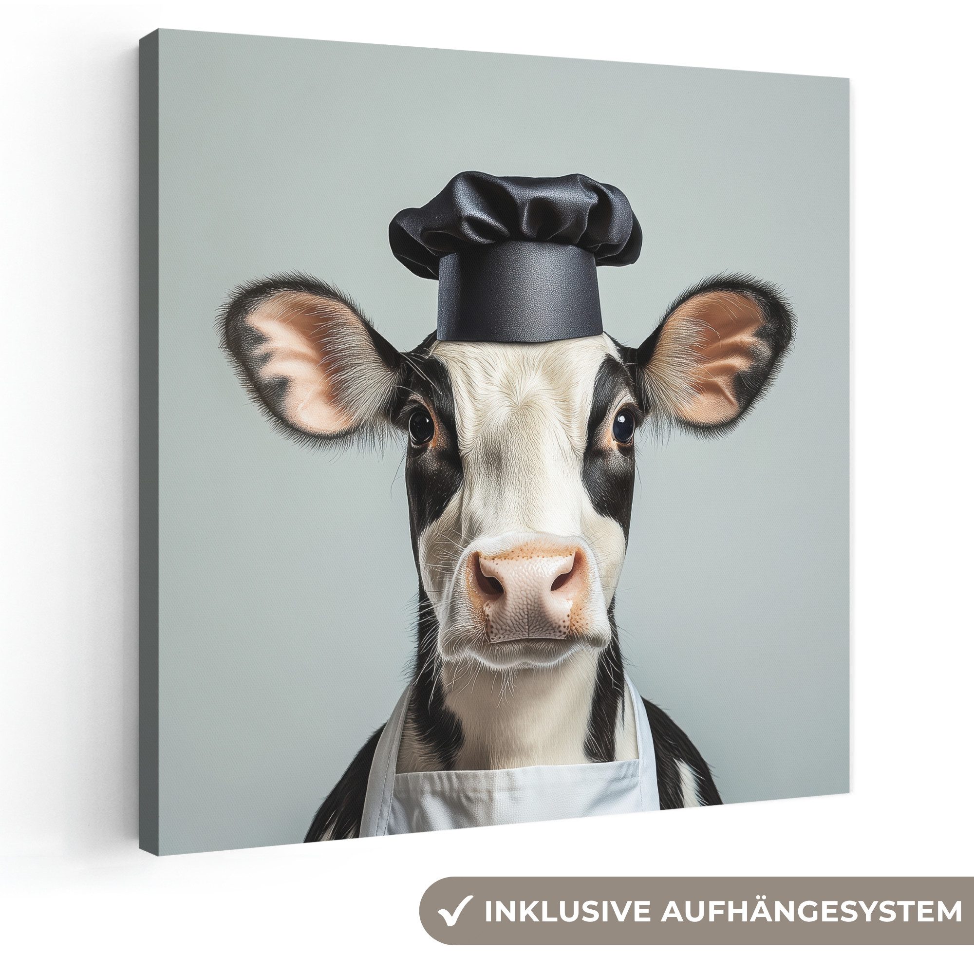 OneMillionCanvasses® Leinwandbild Kuh - Schwarz - Weiß - Koch, Fotodruck (1 St), Wandbild, Deko Schlafzimmer Wohnzimmer Flur 20x20 cm