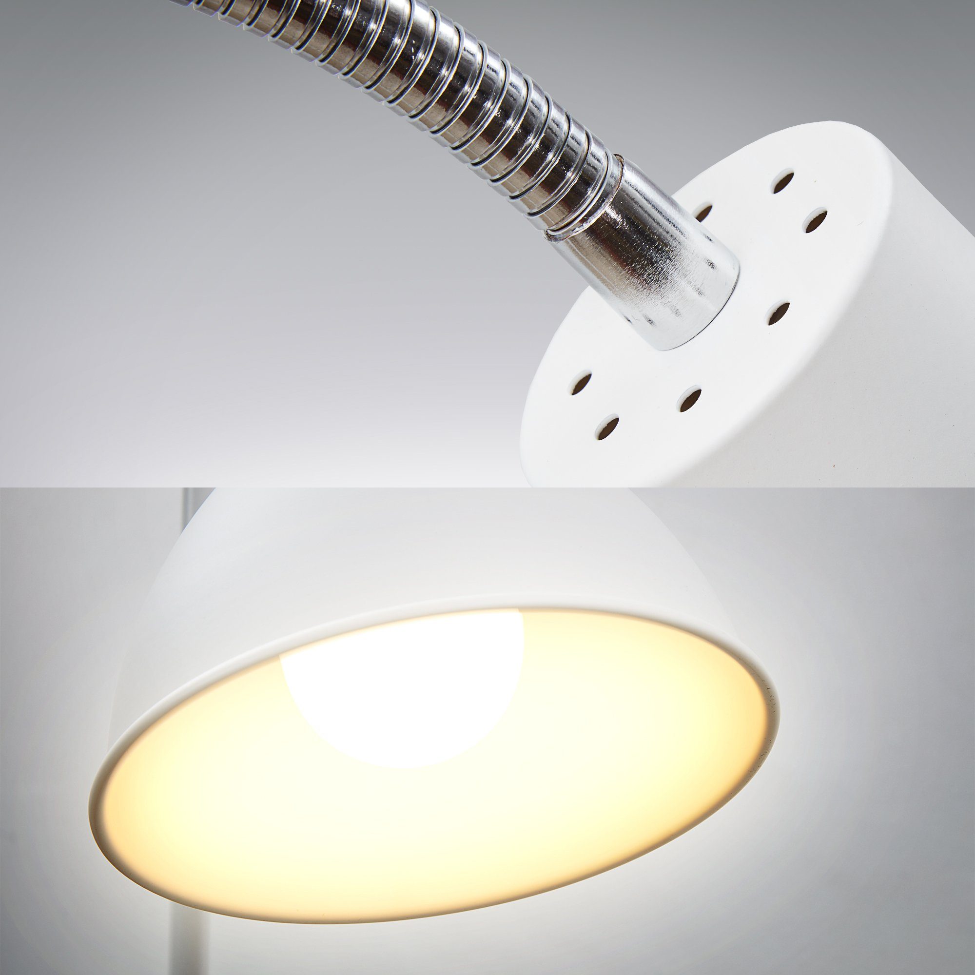 B.K.Licht LED Stehlampe, Warmweiß, Leuchtmittel, Design E27 Industrial ohne Metall schwenkbar Stand-Leuchte Stehleuchte weiß