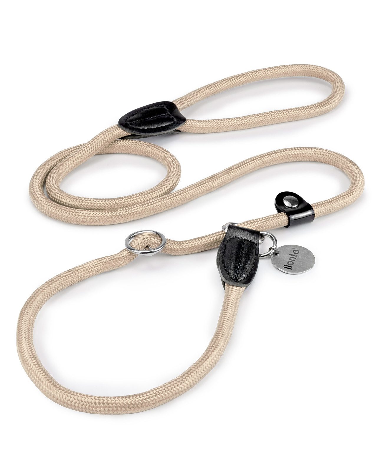 lionto Moxonleine mit Zugbegrenzung & Stopper 120 cm, Nylon, Lederimitat (1-tlg), Retrieverleine, sicher, stylisch & vegan