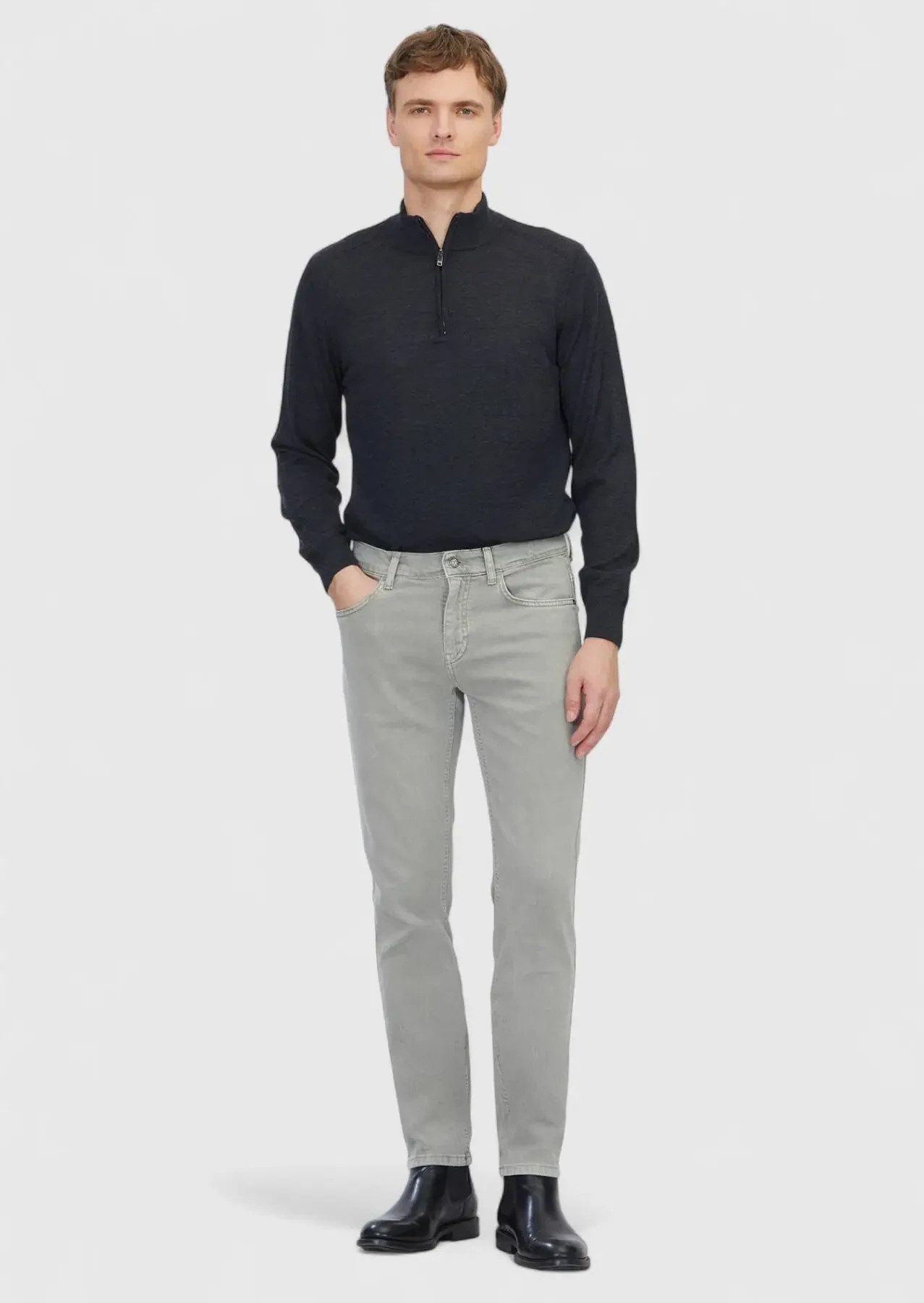 RAMSEY Jeanslatzhose Hellgrüne, schmal geschnittene Jeans aus Baumwollmischgewebe