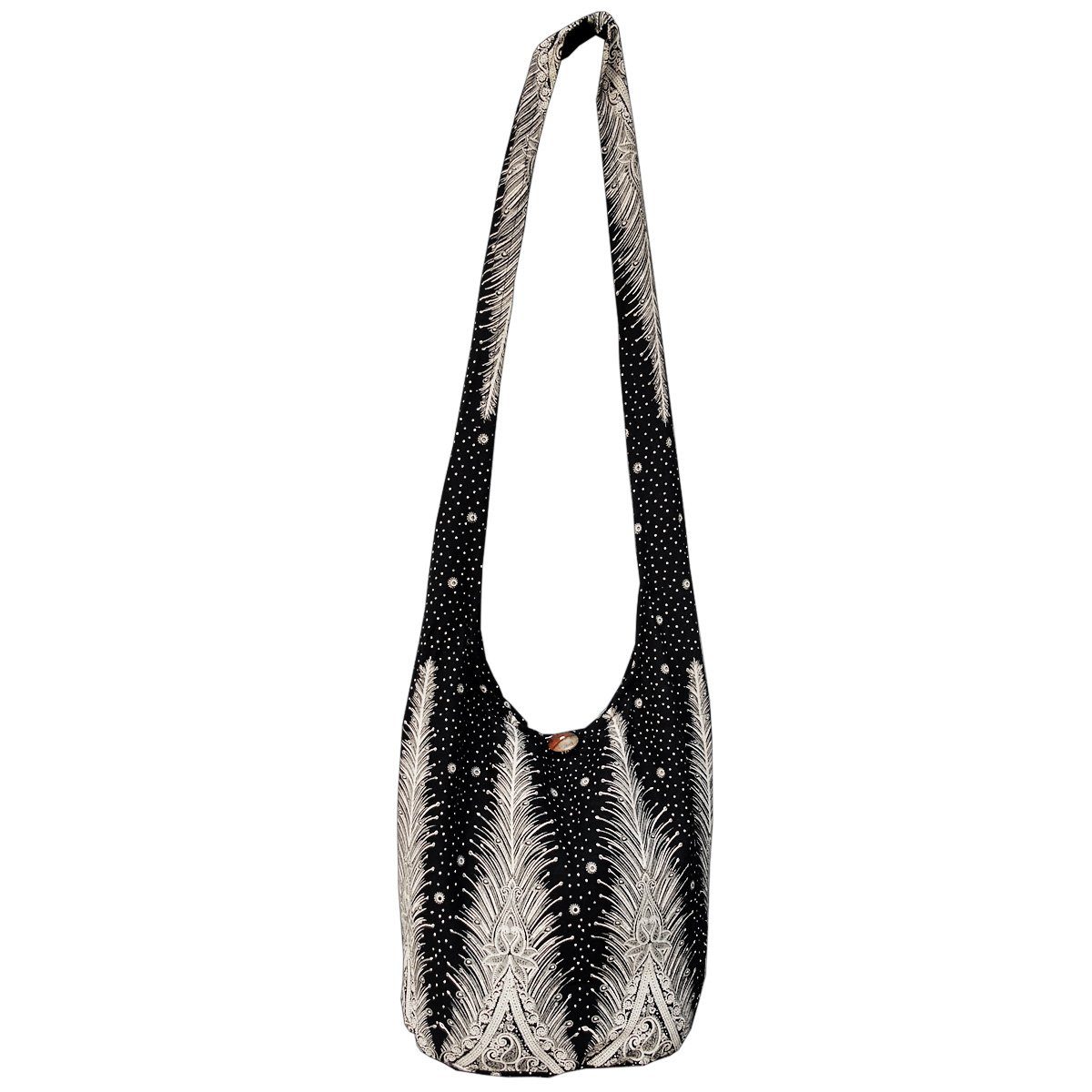 PANASIAM Freizeittasche Schulterbeutel im Pfau Design als Umhängetasche aus reiner Baumwolle, Schultertasche mit Innentasche Stofftasche Crossbody Handtasche