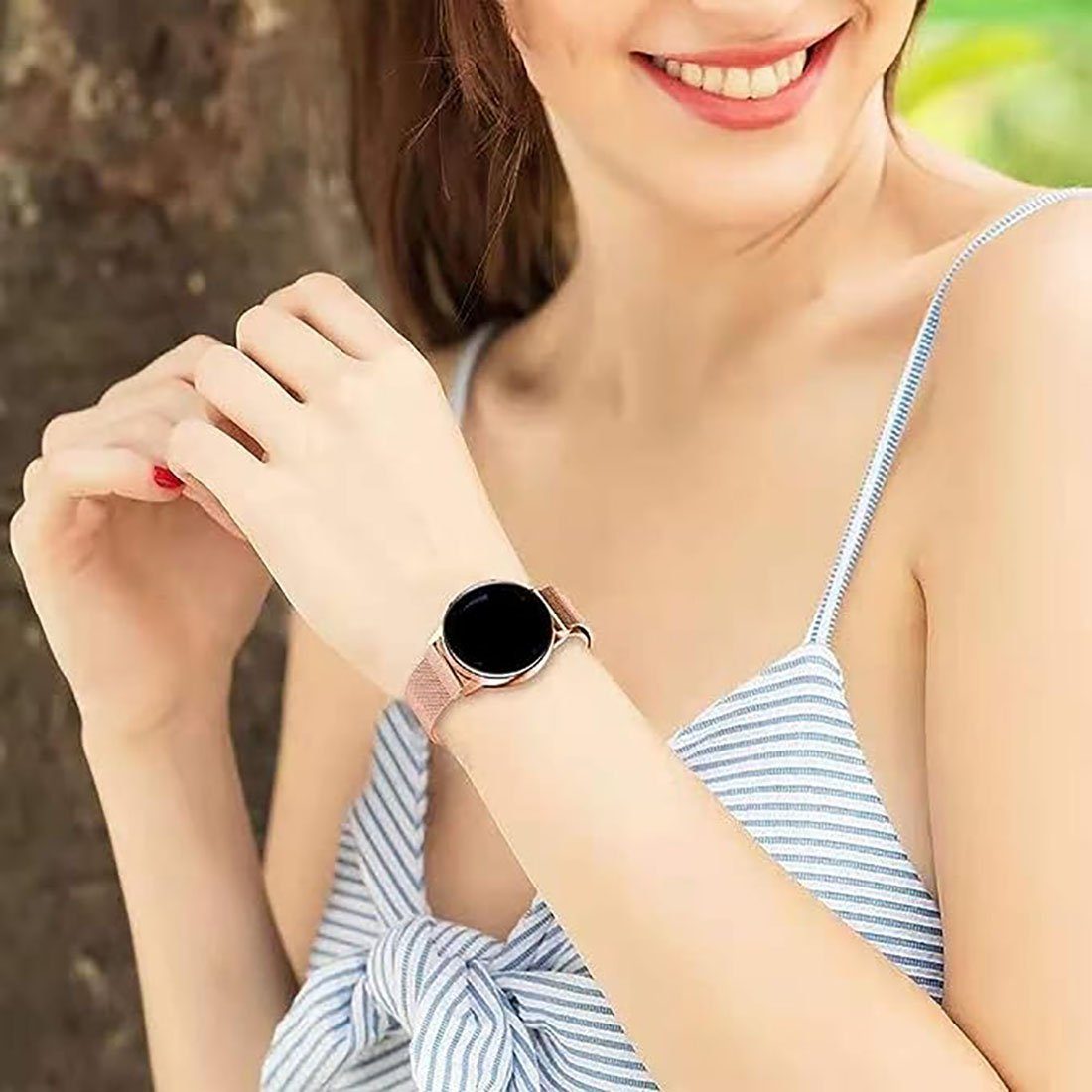 CTGtree Smartwatch-Armband Edelstahl Mesh Uhrenarmband Ersatz Metall Schwarz Armband Magnetverschluss