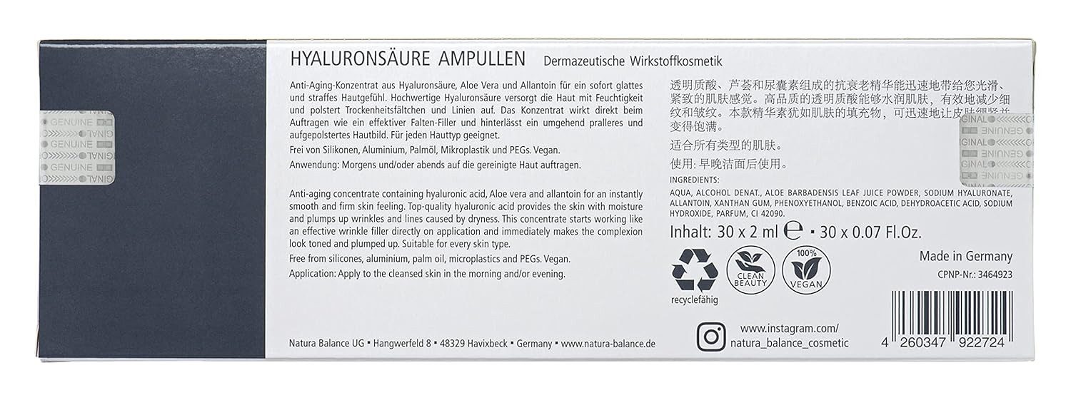 Natura Balance Gesichtspflege 30 Stück Hyaluron Ampullen Falten 2ml Hyaluronsäure Gesicht