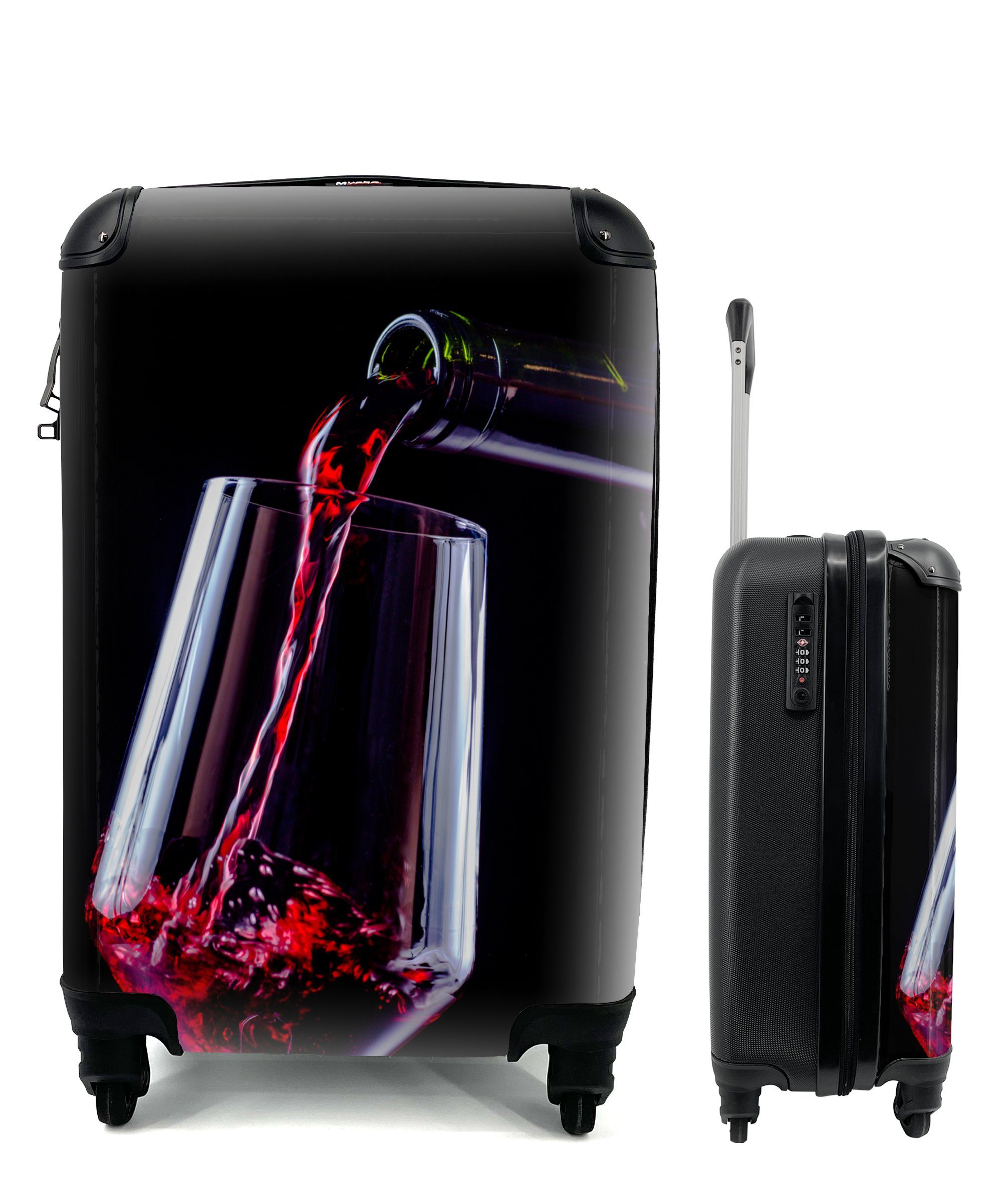 Rollen, rollen, für Handgepäckkoffer ein Reisetasche Trolley, Rotwein mit Handgepäck MuchoWow Ferien, gegossen, Glas in 4 Reisekoffer