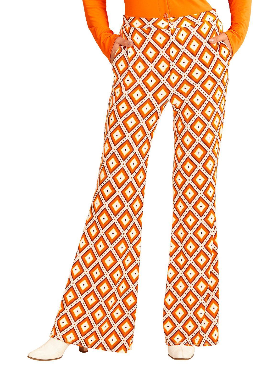 Widdmann Hippie-Kostüm 70er Damenhose Rauten, Für Schlager- und Mottopartys: bunte Schlaghose für Frauen im Stil d